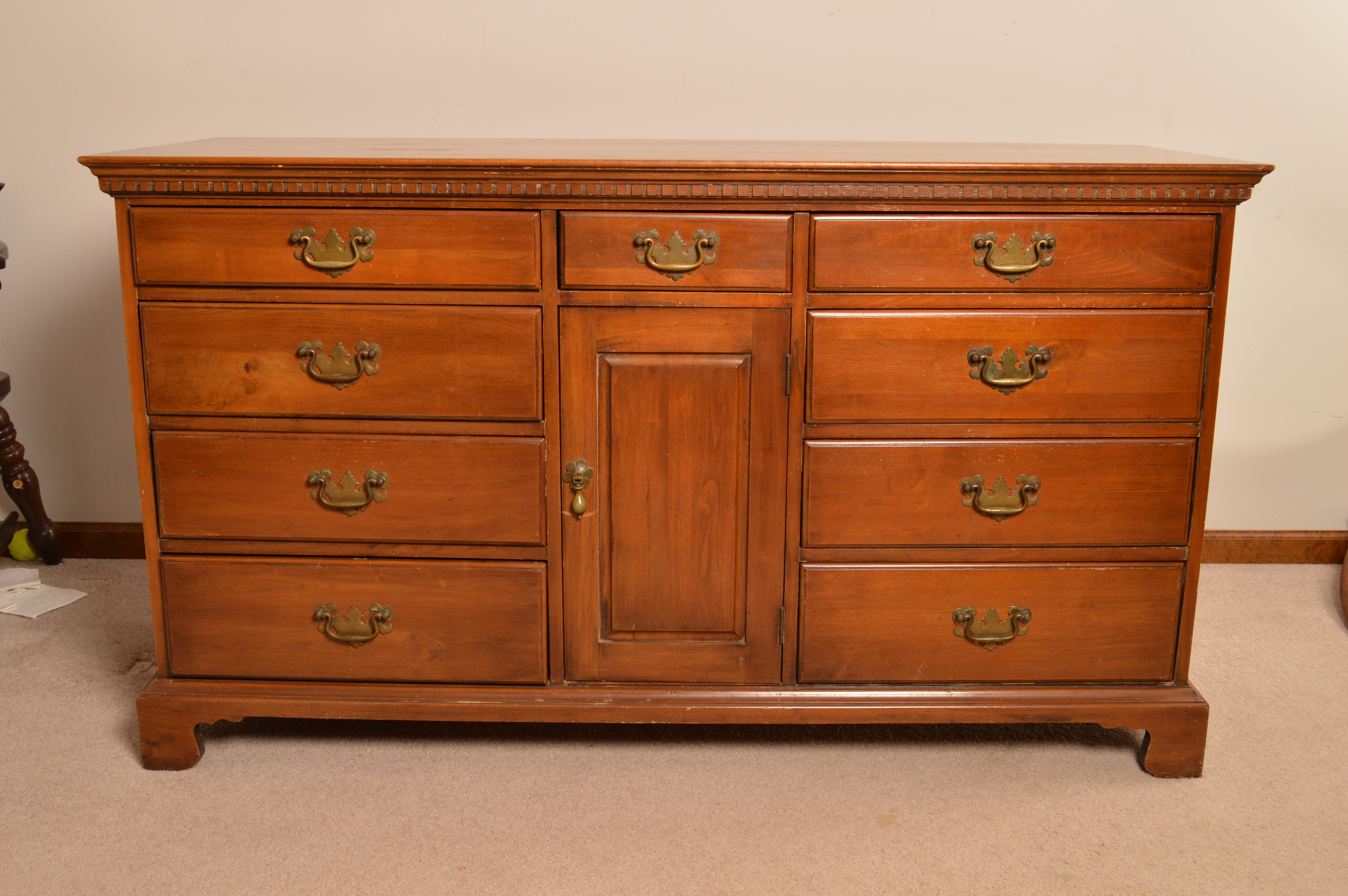 Vintage American Colonial Style Walnut Dresser by Davis Cabinet Company