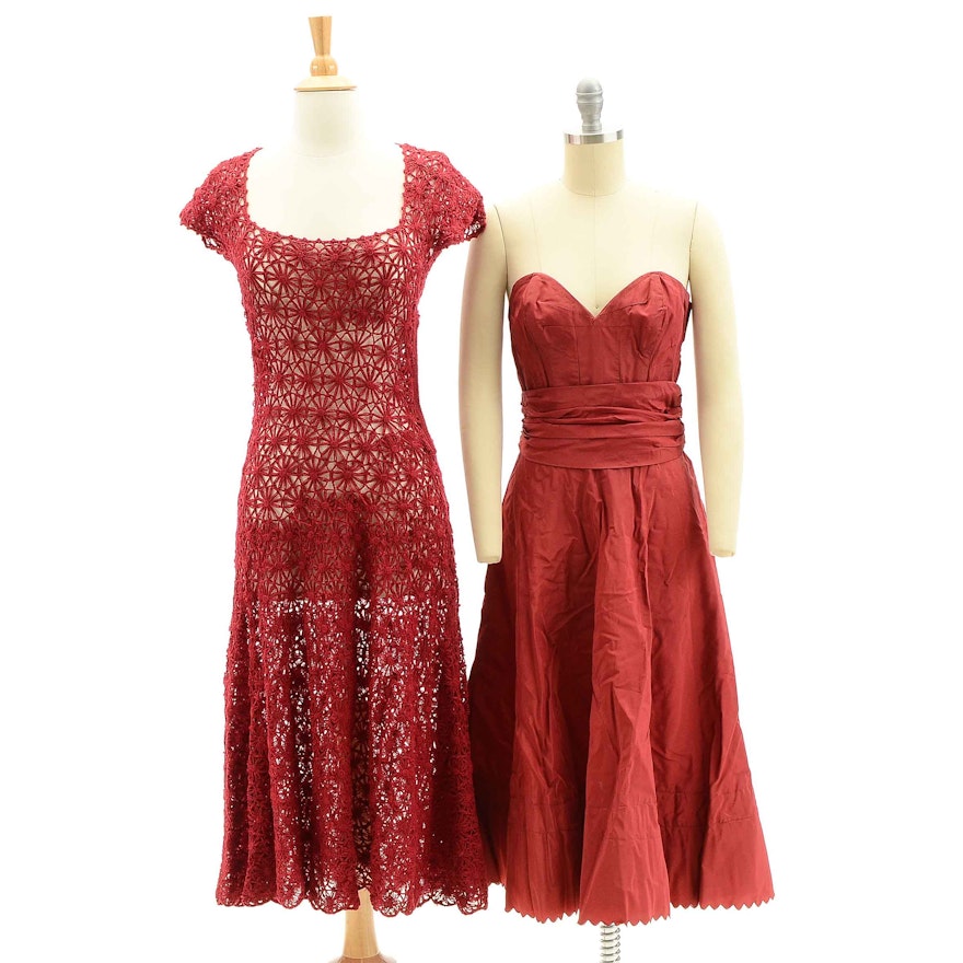 Vintage Red Crochet Dress and Strapless Cocktail Dress