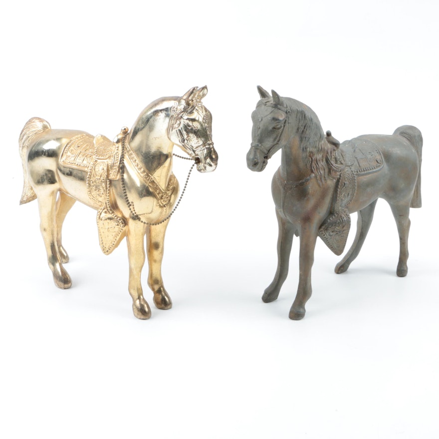 Pair of Metal Western Saddle Horse Figurines