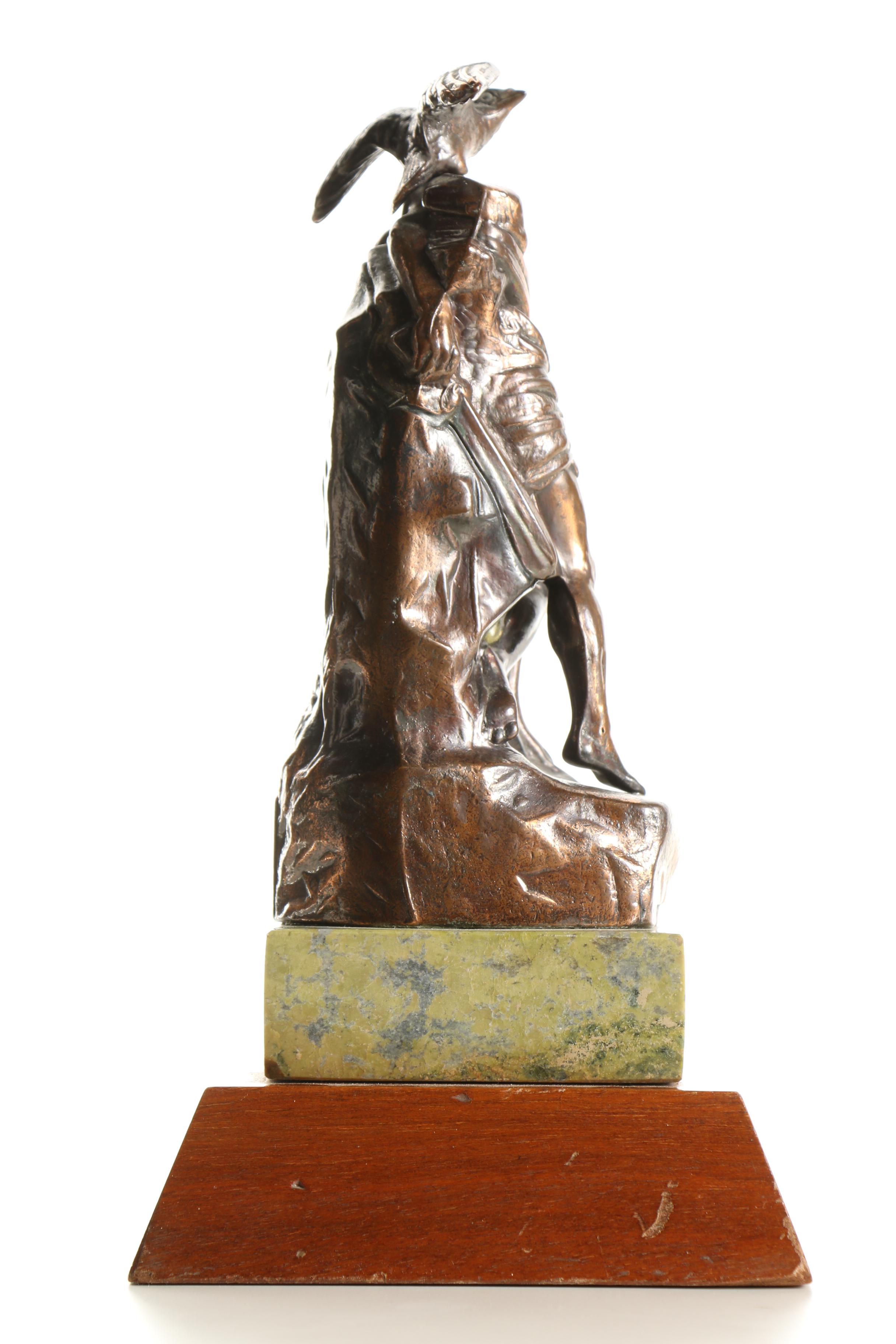 Vintage Brass Sculpture of Irish Medieval Character Cuchulain