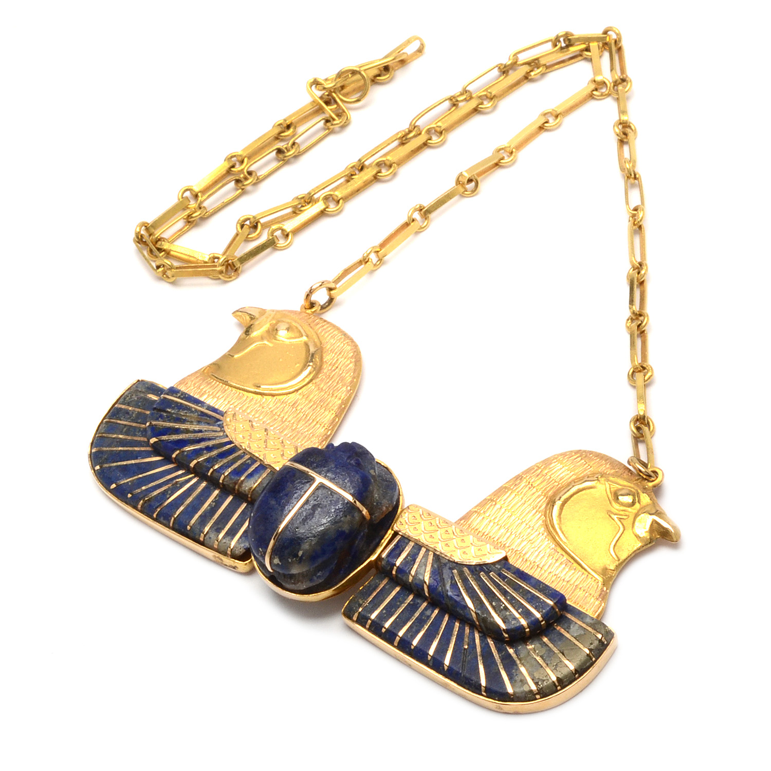 18K Gold Lapis Lazuli Egyptian Revival Necklace
