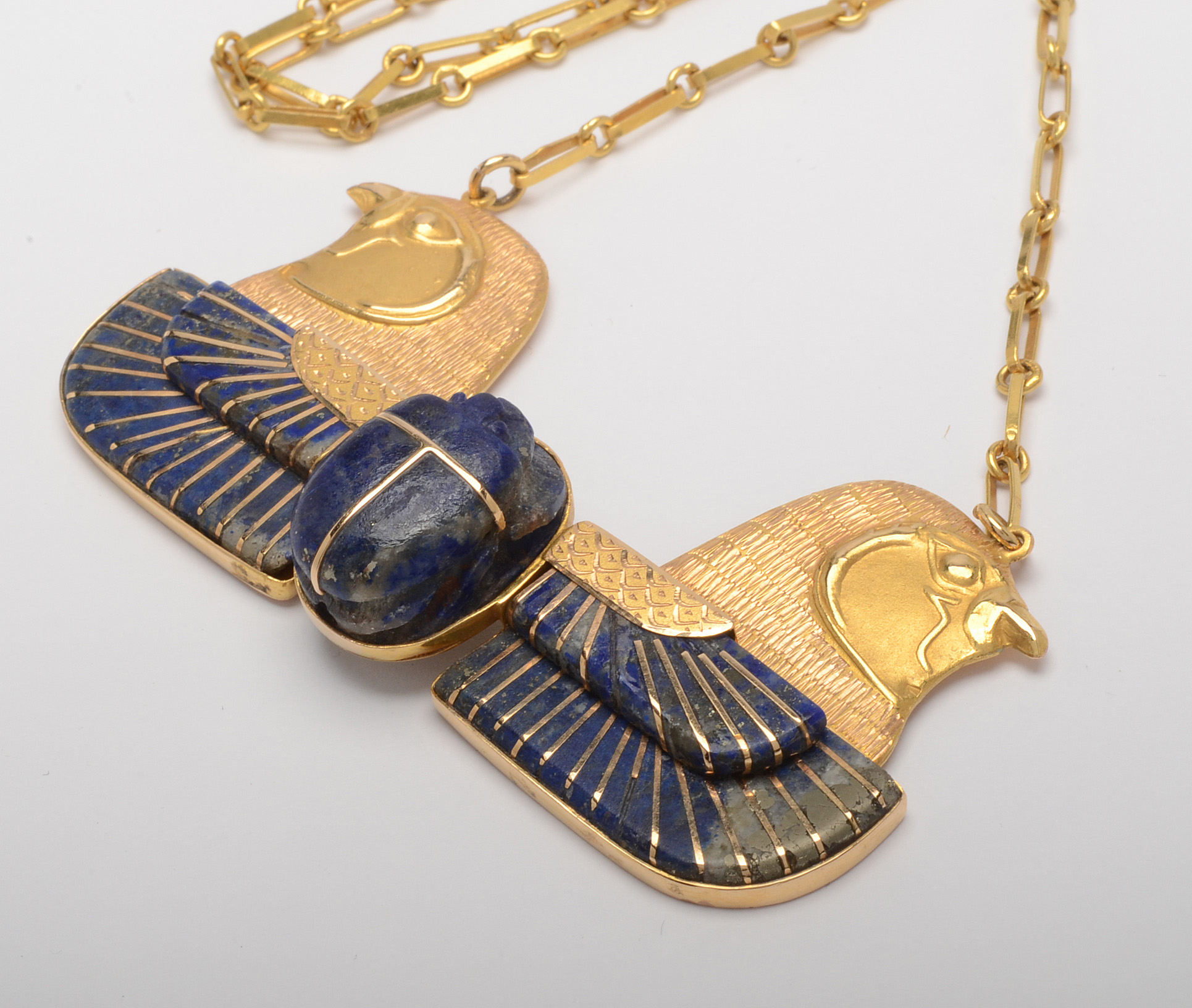 18K Gold Lapis Lazuli Egyptian Revival Necklace
