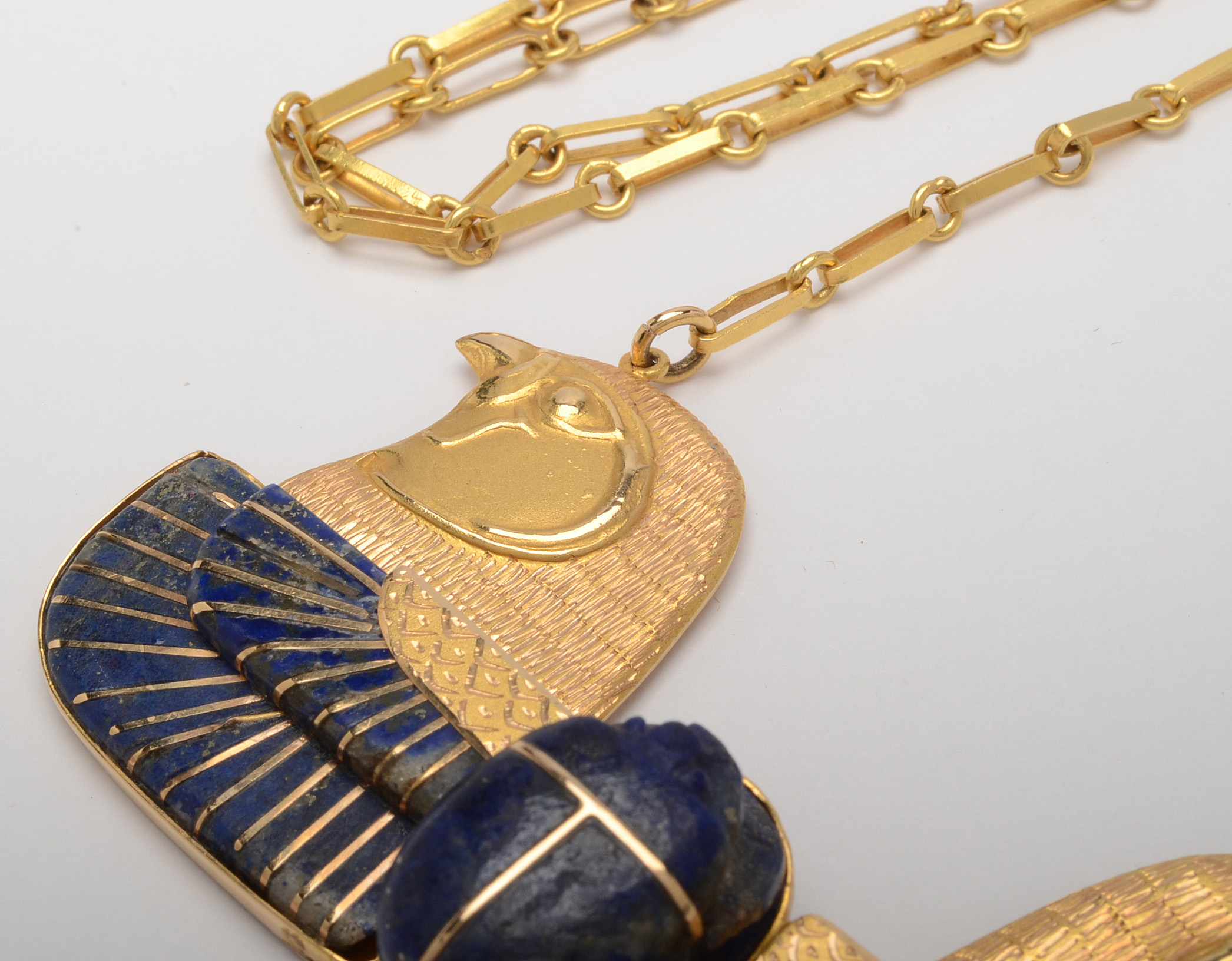 18K Gold Lapis Lazuli Egyptian Revival Necklace