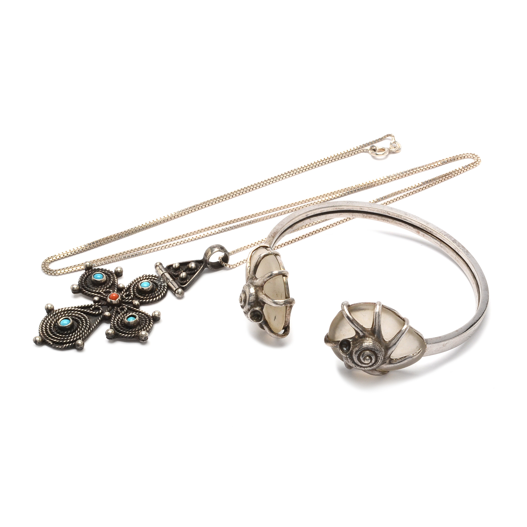 Sterling Silver Nautical Bracelet and Middle Easter Cross Pendant