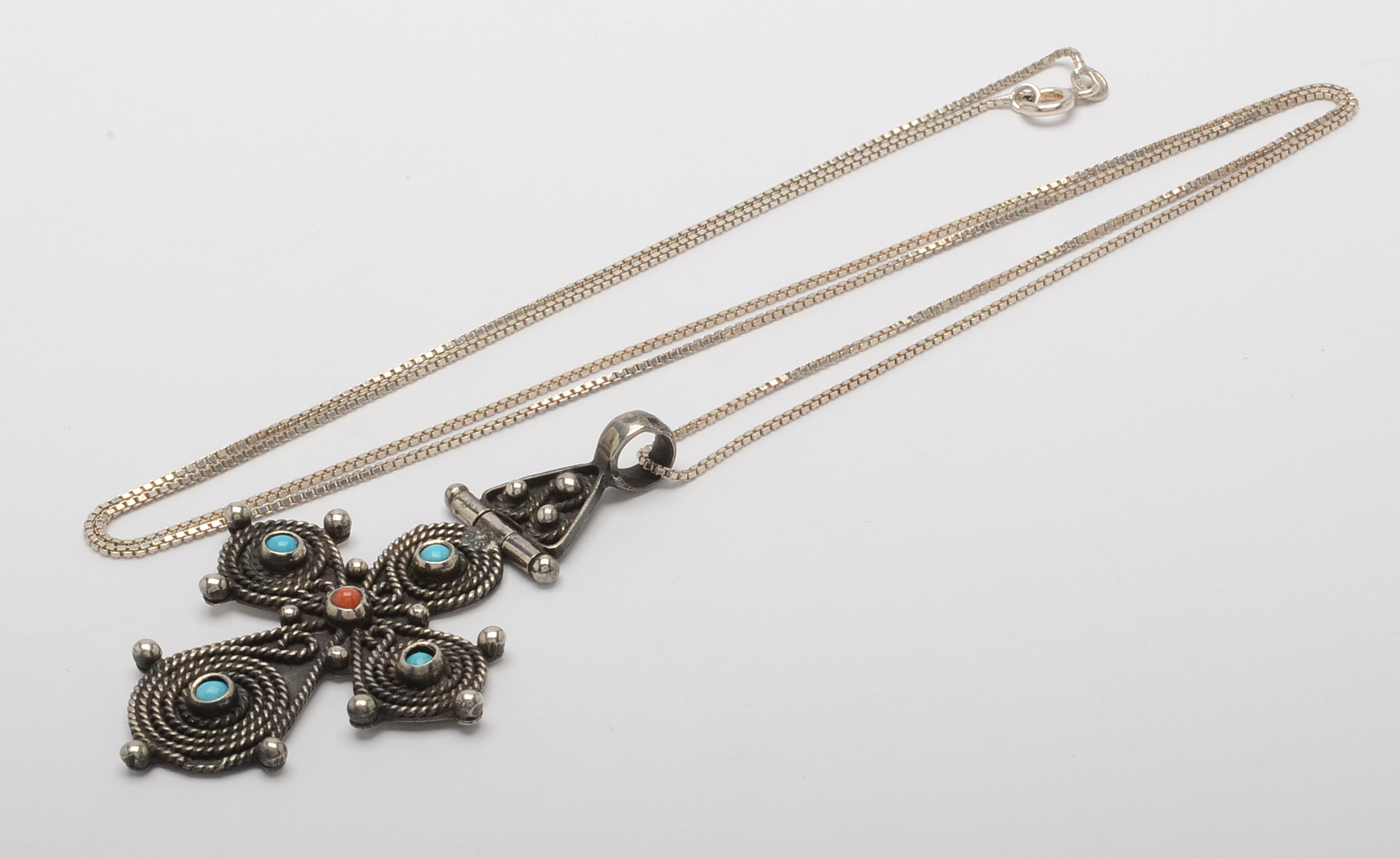 Sterling Silver Nautical Bracelet and Middle Easter Cross Pendant