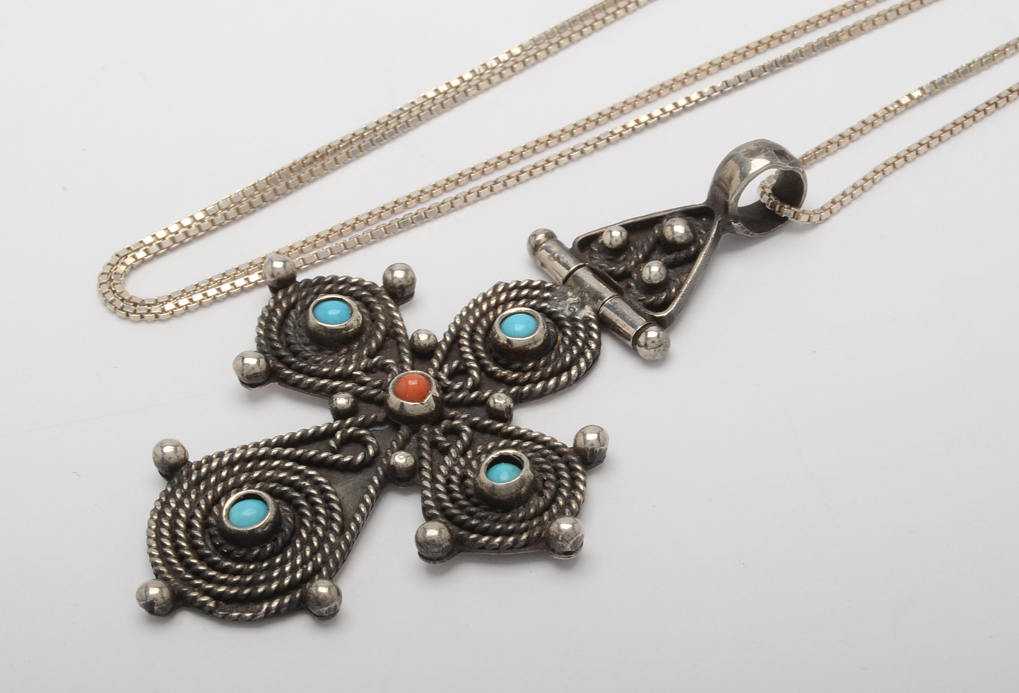 Sterling Silver Nautical Bracelet and Middle Easter Cross Pendant