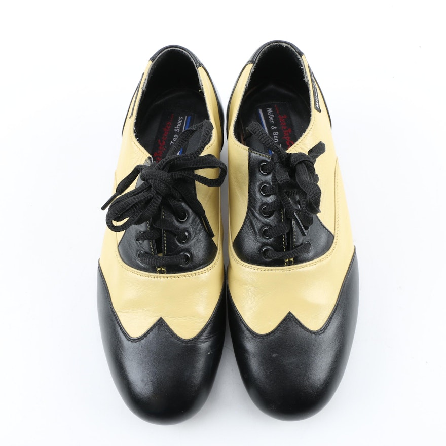 Miller & Ben Triple Threat Tap Shoes in Black and Ivory Leather