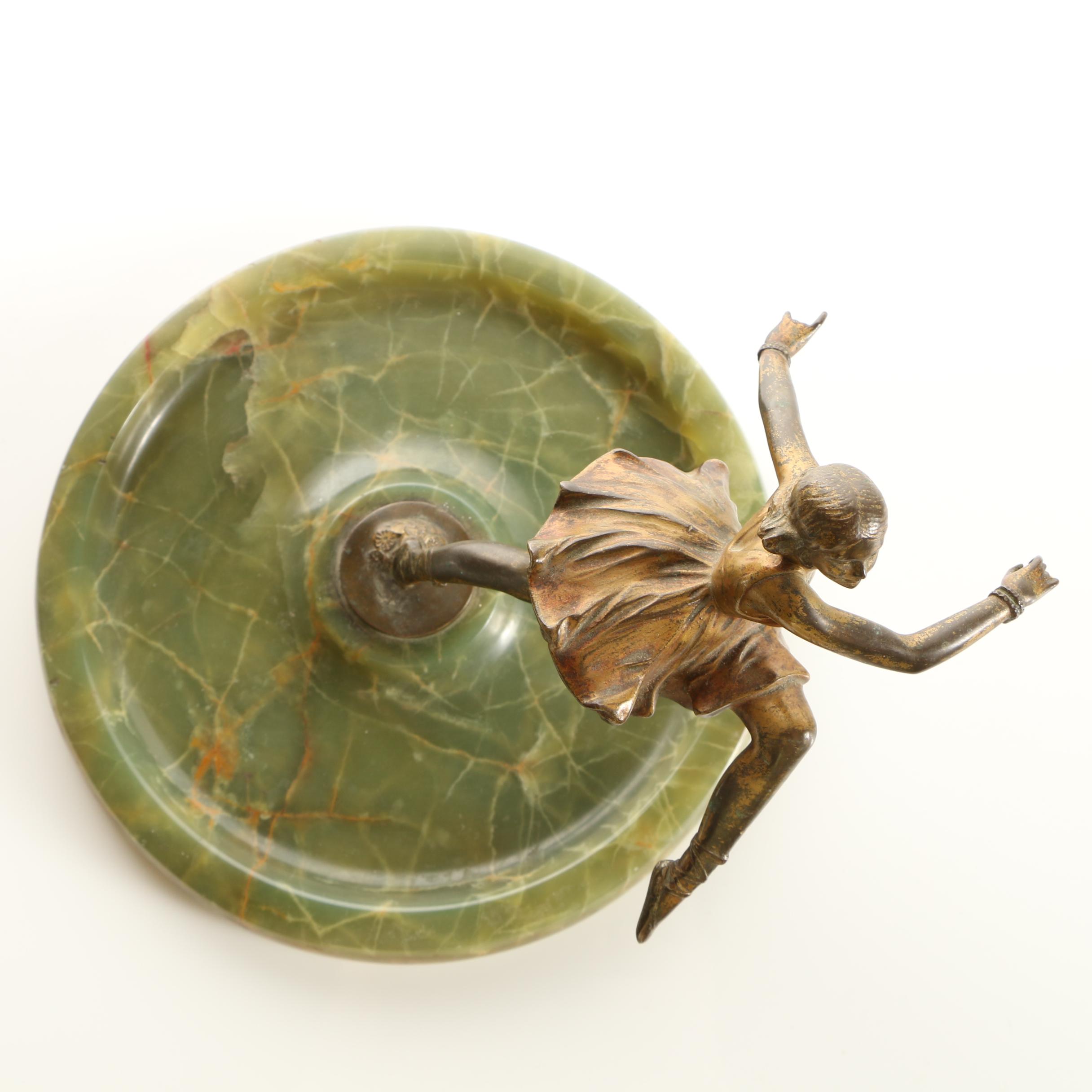 Brass Ballerina Sculpture on Calcite Dish