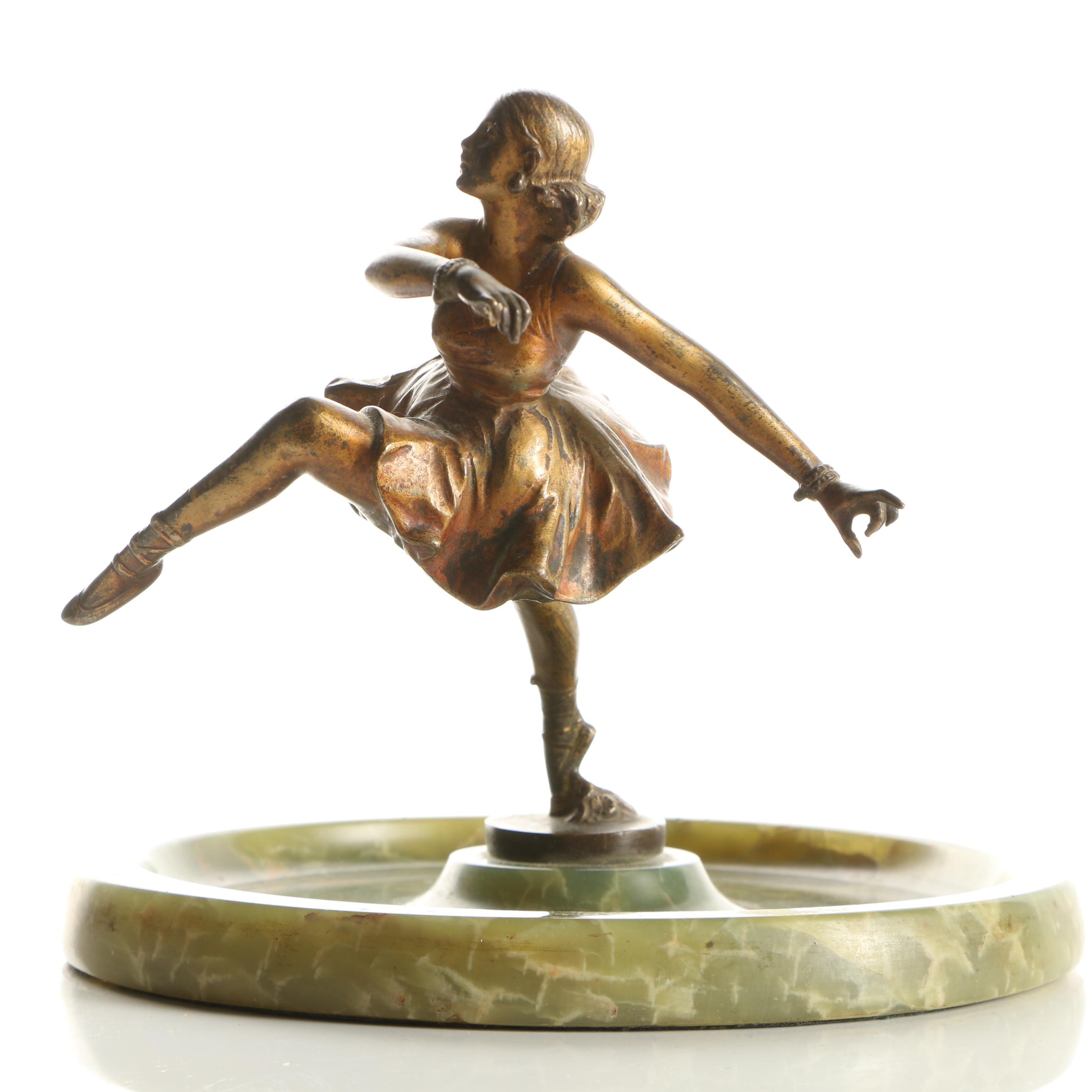 Brass Ballerina Sculpture on Calcite Dish