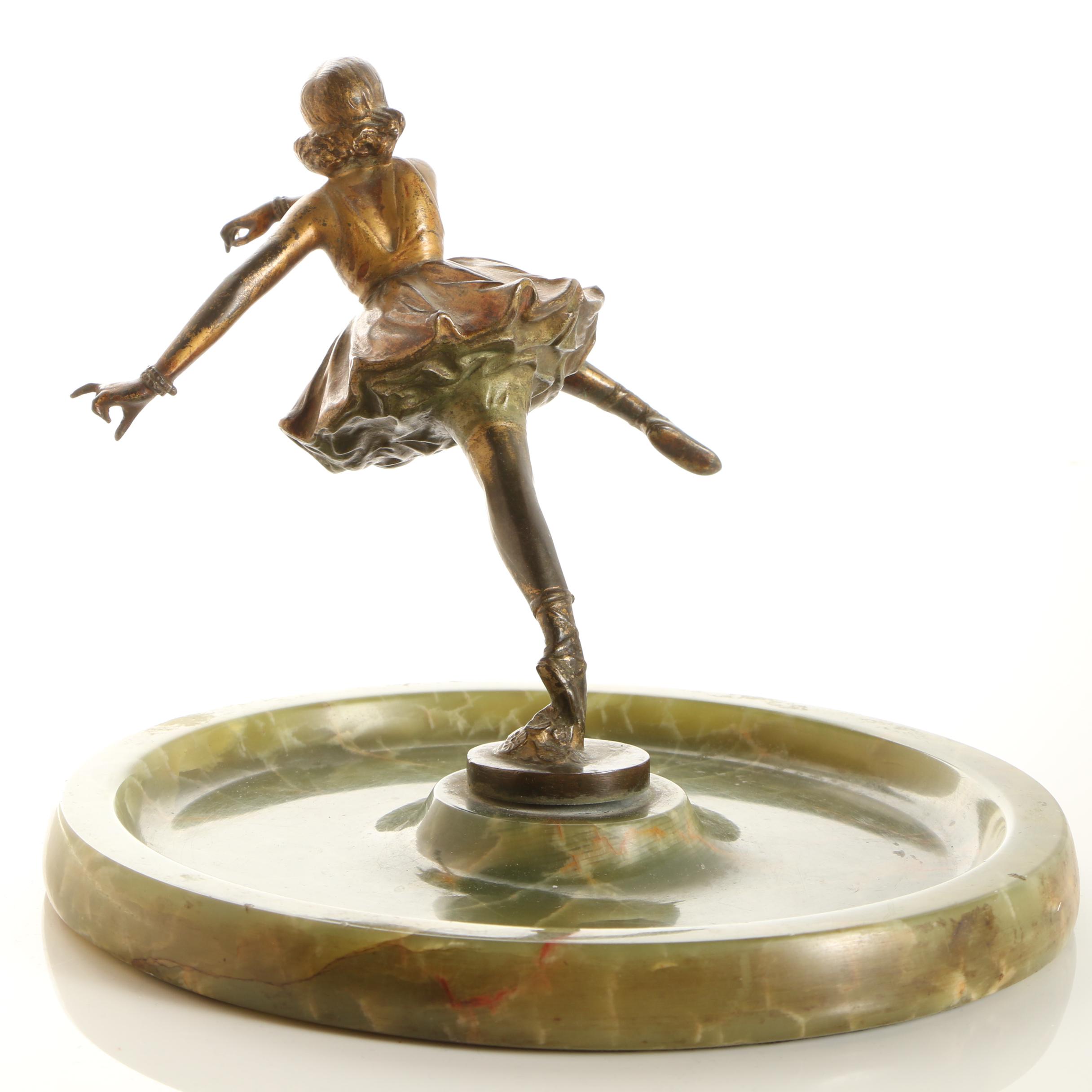 Brass Ballerina Sculpture on Calcite Dish