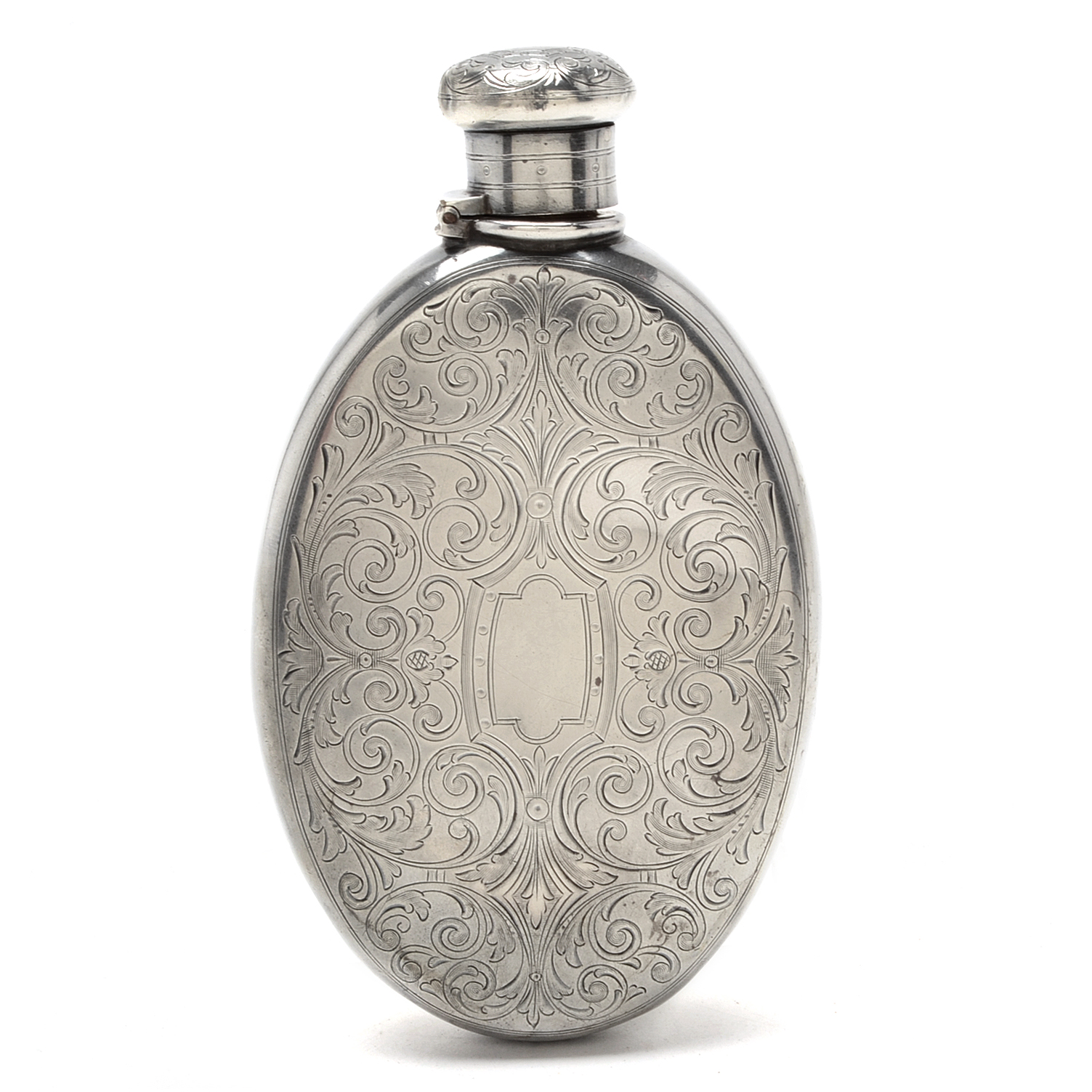 Vintage Tiffany & Co. Sterling Silver Flask with Arabesque Engraving