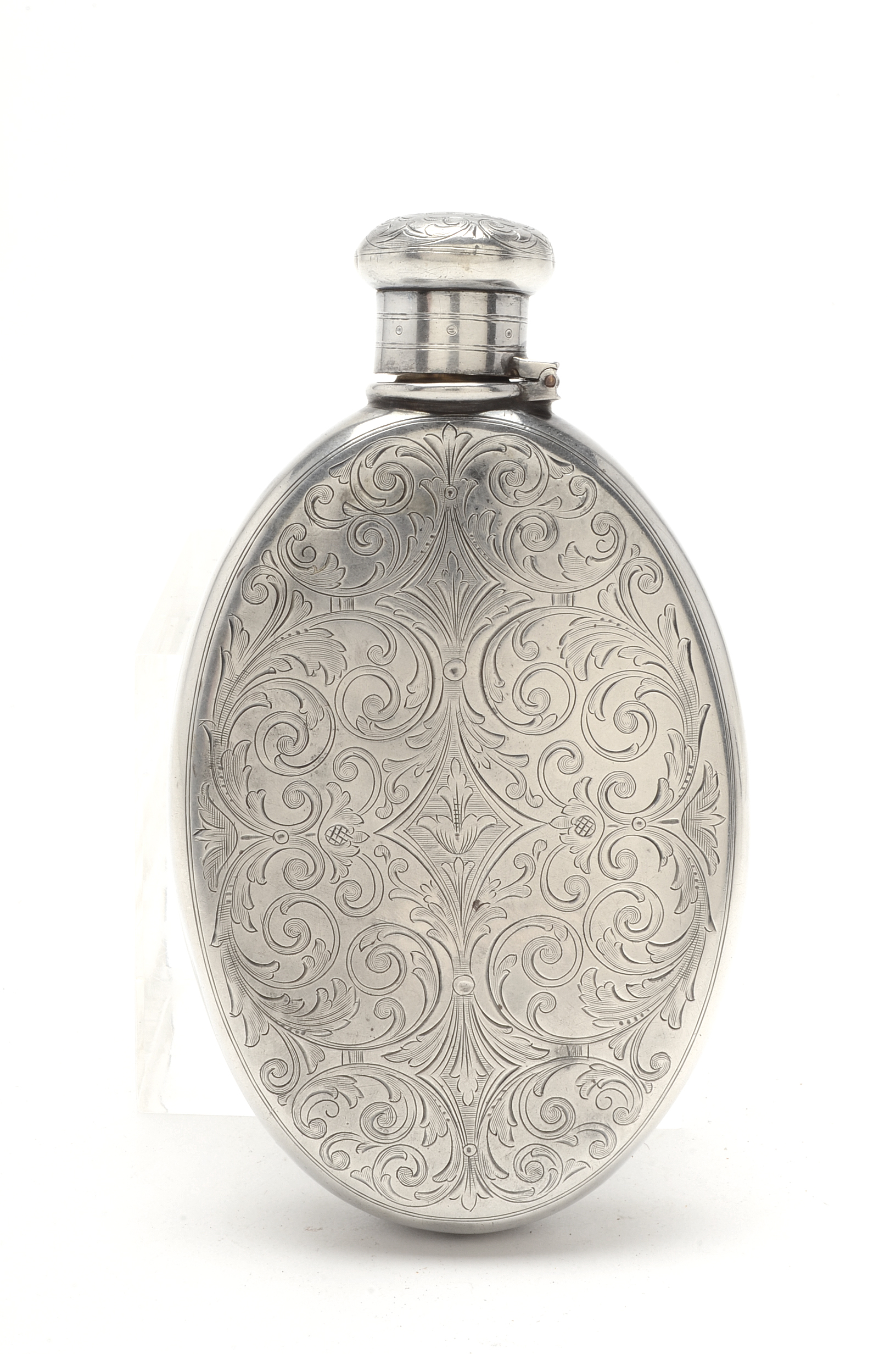Vintage Tiffany & Co. Sterling Silver Flask with Arabesque Engraving