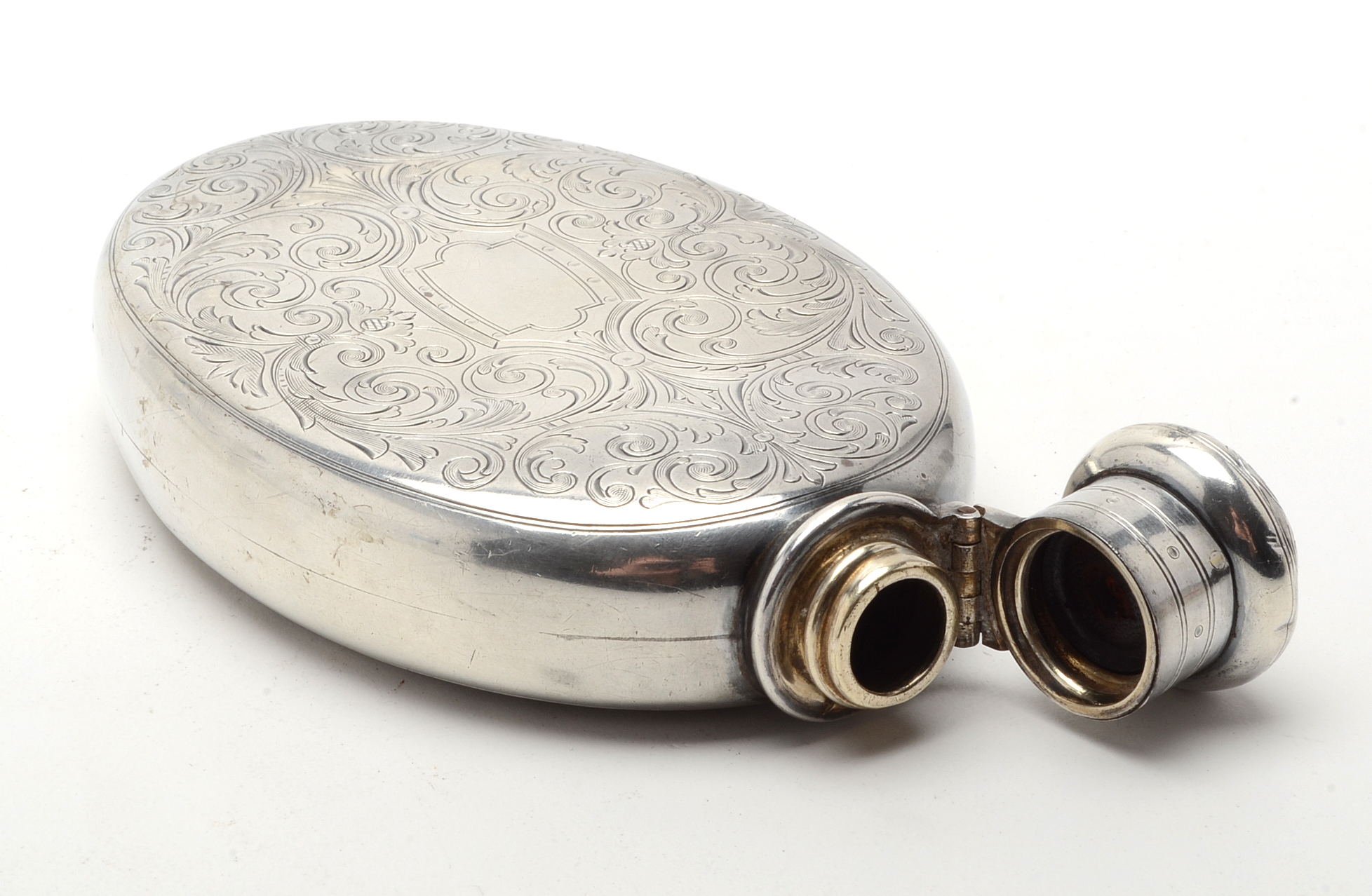 Vintage Tiffany & Co. Sterling Silver Flask with Arabesque Engraving