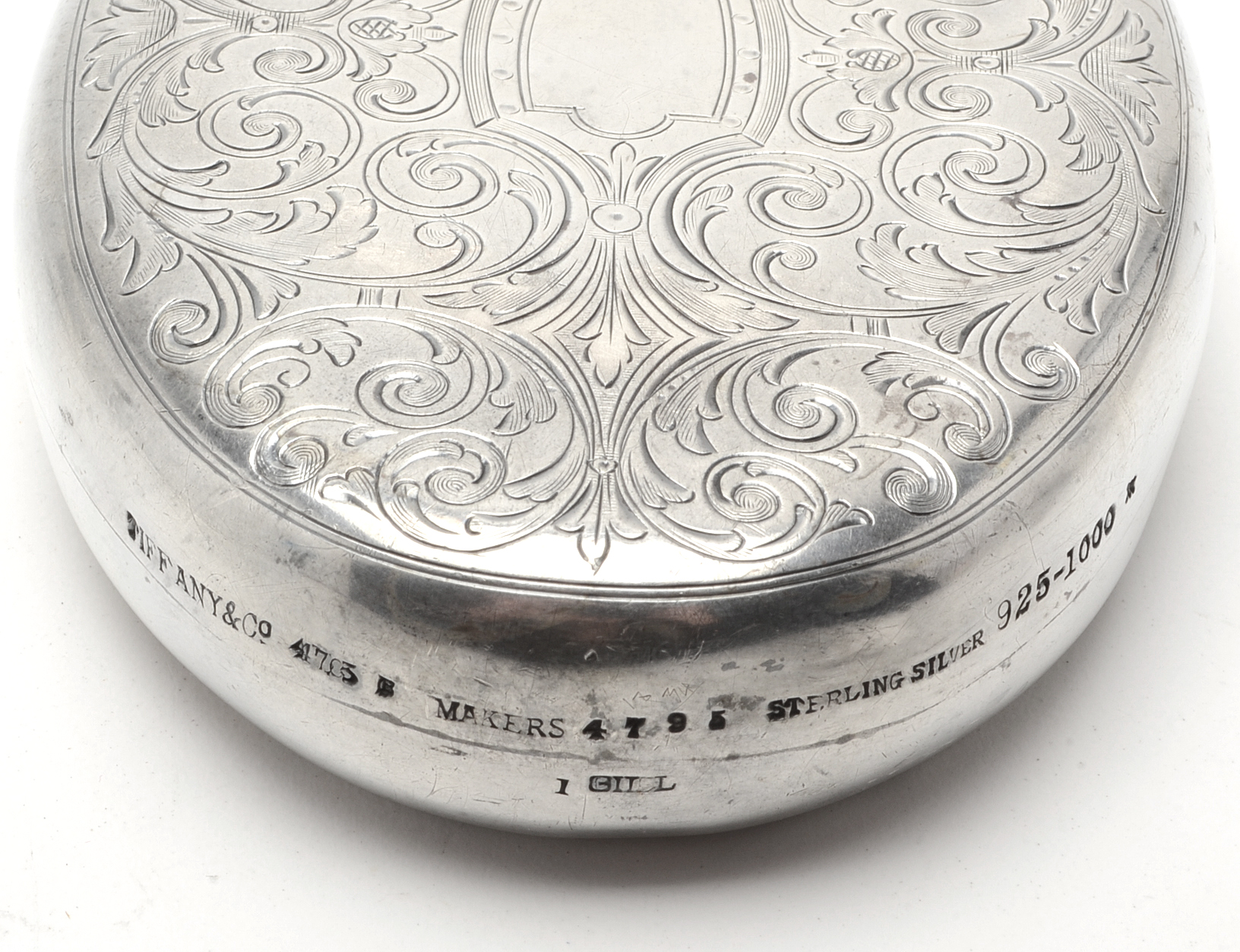 Vintage Tiffany & Co. Sterling Silver Flask with Arabesque Engraving