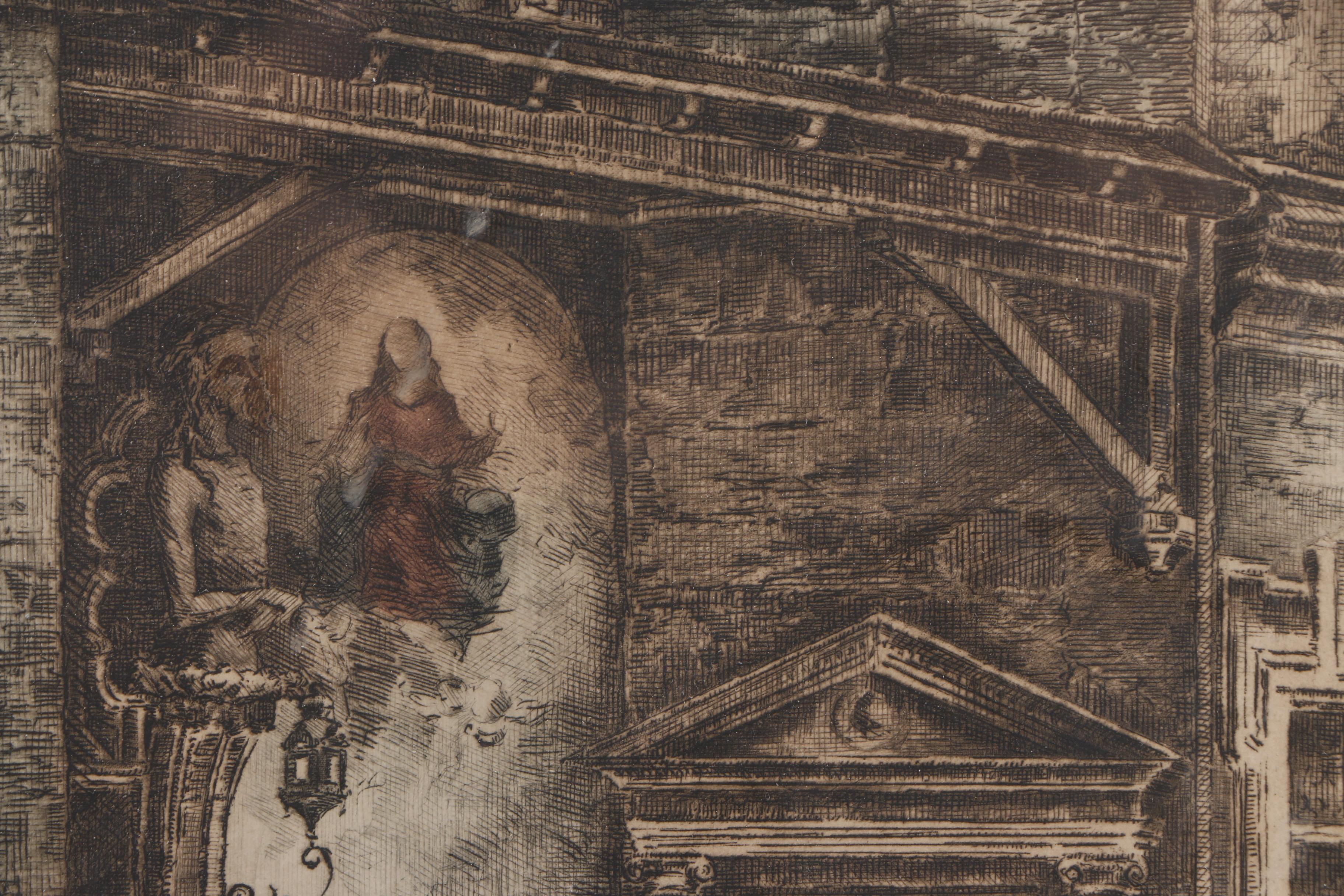 Hand Colored Etching of Street View