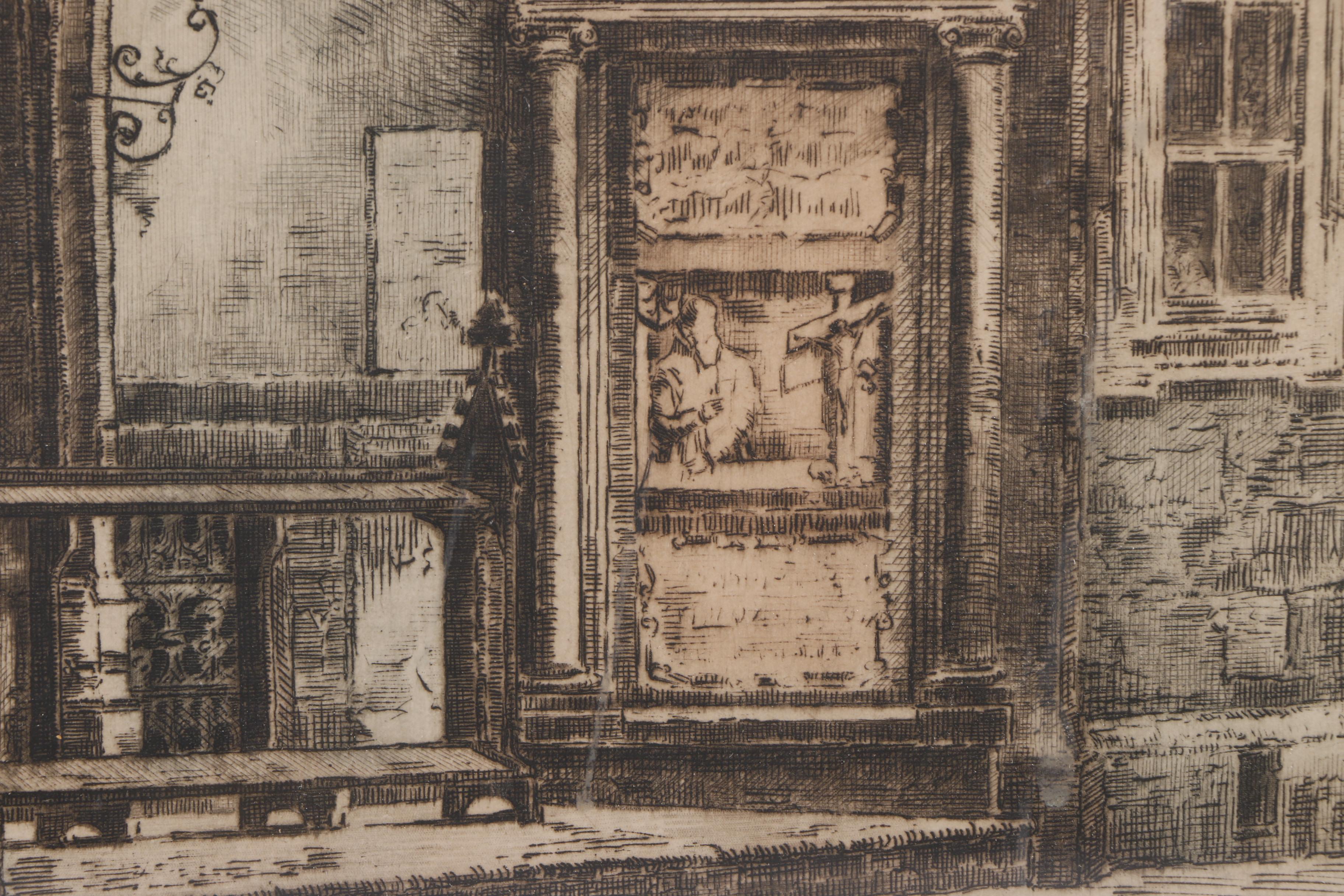 Hand Colored Etching of Street View