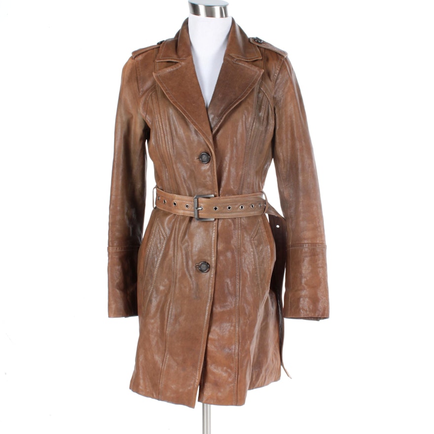 Women's Andrew Marc Brown Leather Coat
