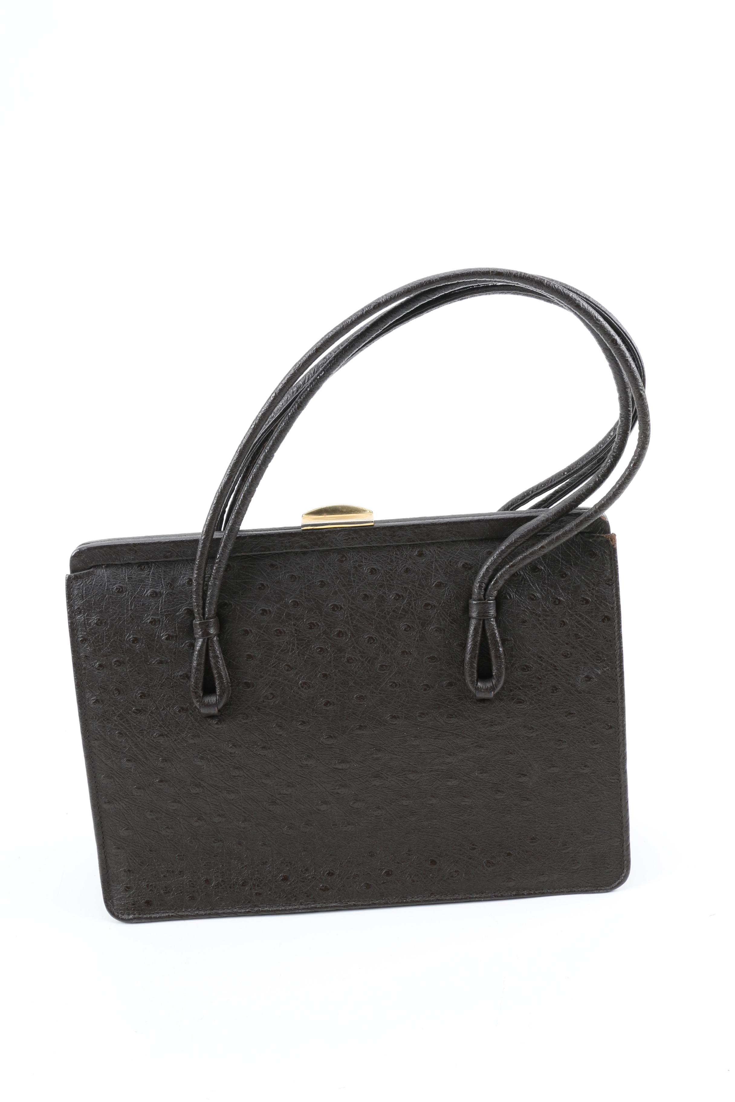 Foley & Corinna Gray Leather Handbag and Vintage Faux Ostrich Handbag