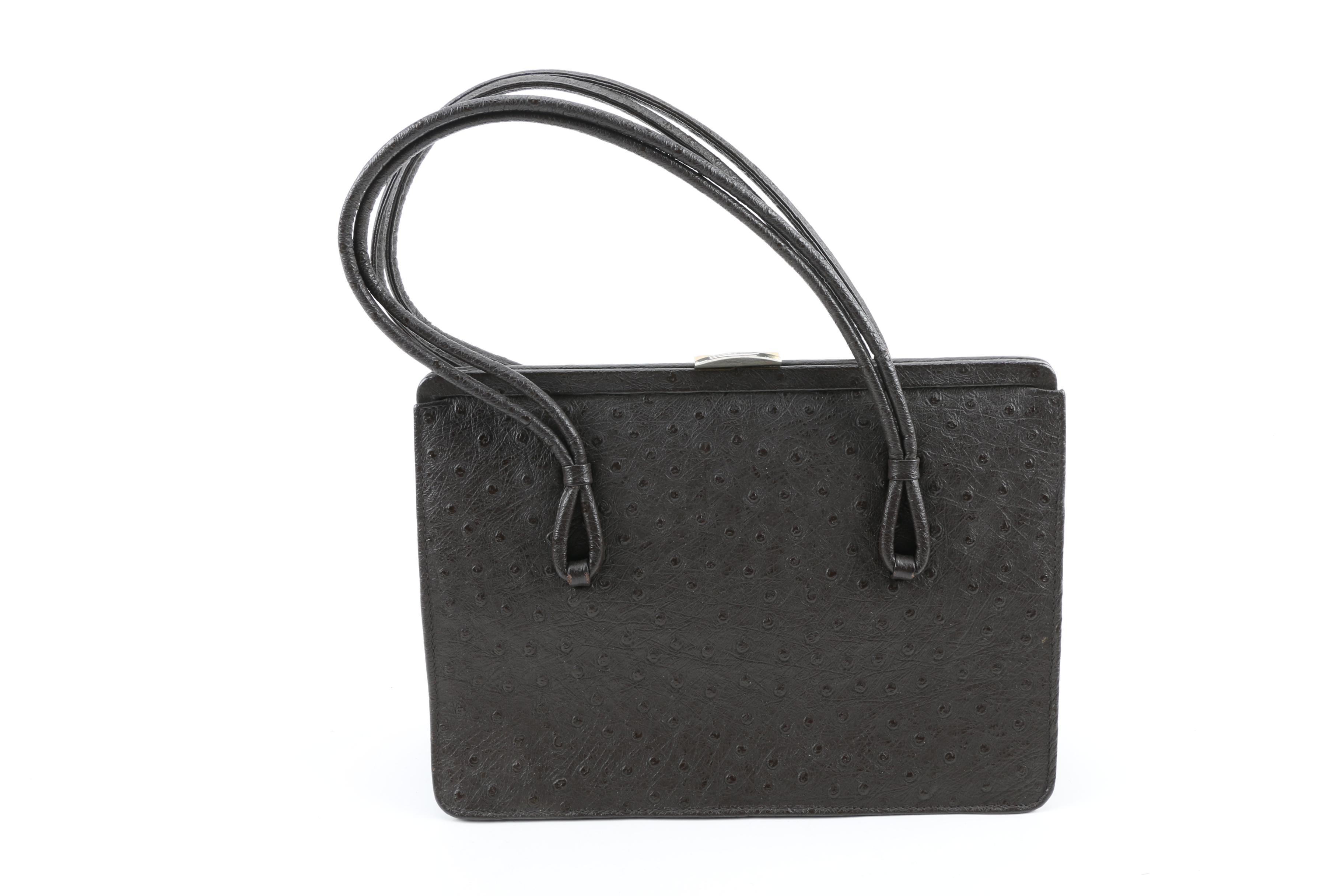 Foley & Corinna Gray Leather Handbag and Vintage Faux Ostrich Handbag