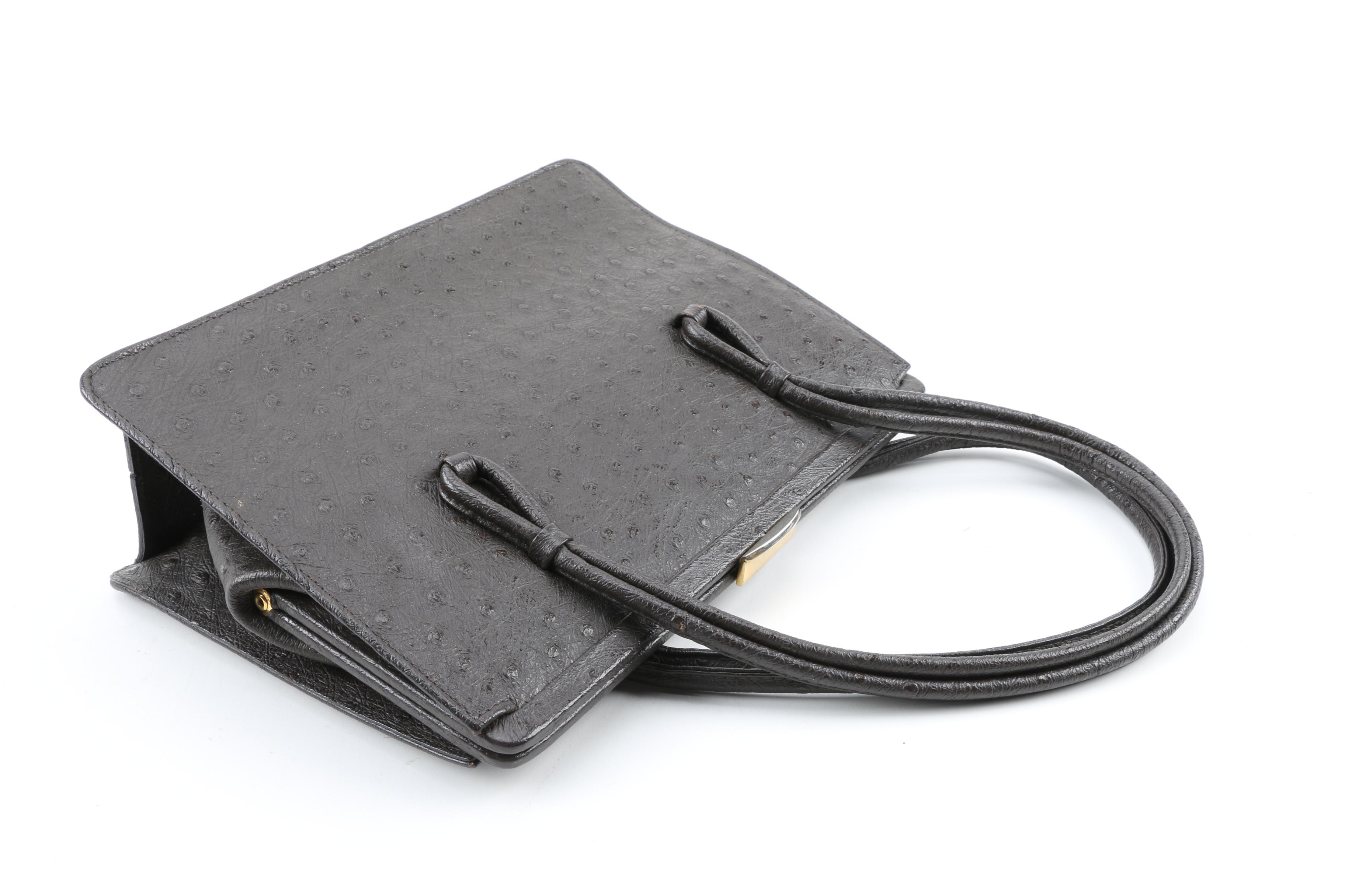 Foley & Corinna Gray Leather Handbag and Vintage Faux Ostrich Handbag