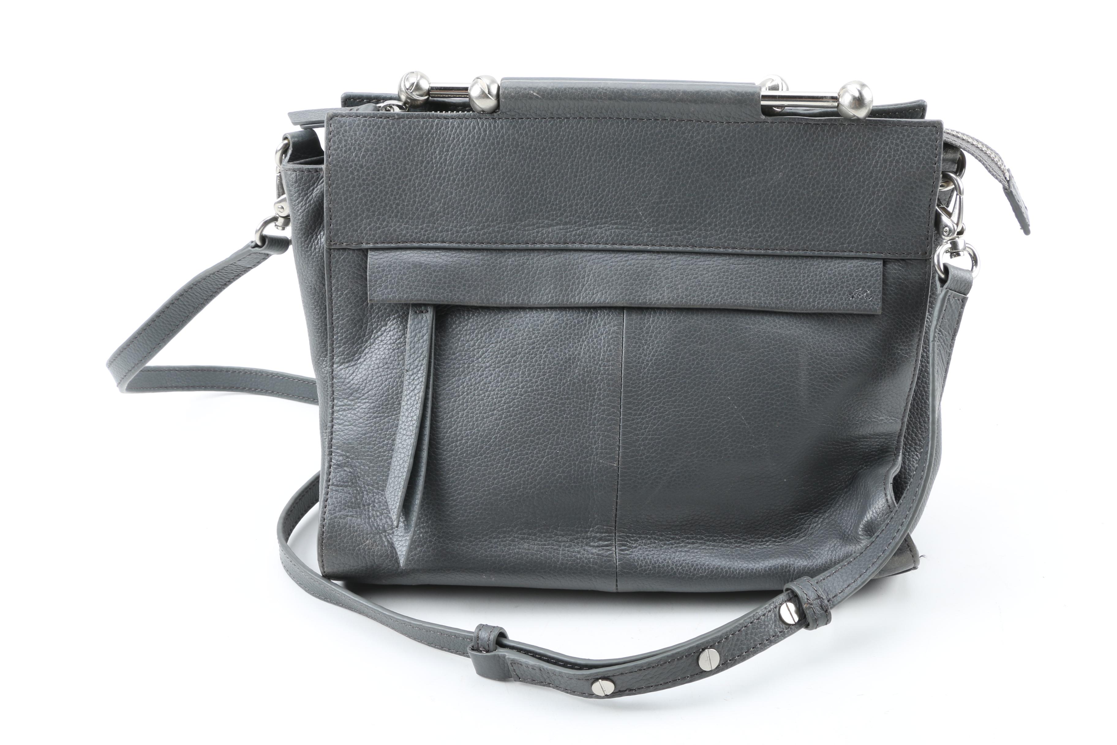 Foley & Corinna Gray Leather Handbag and Vintage Faux Ostrich Handbag