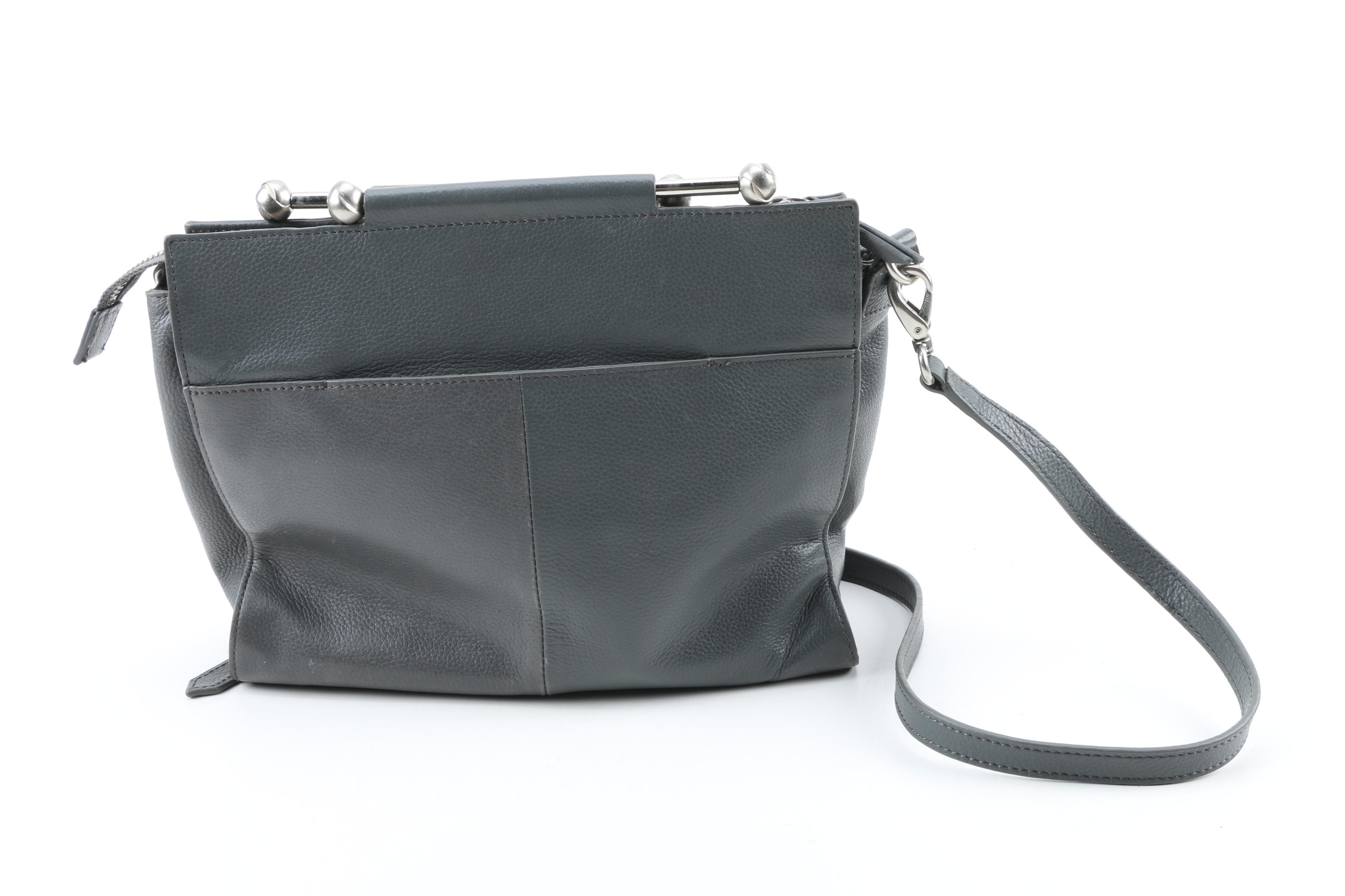 Foley & Corinna Gray Leather Handbag and Vintage Faux Ostrich Handbag