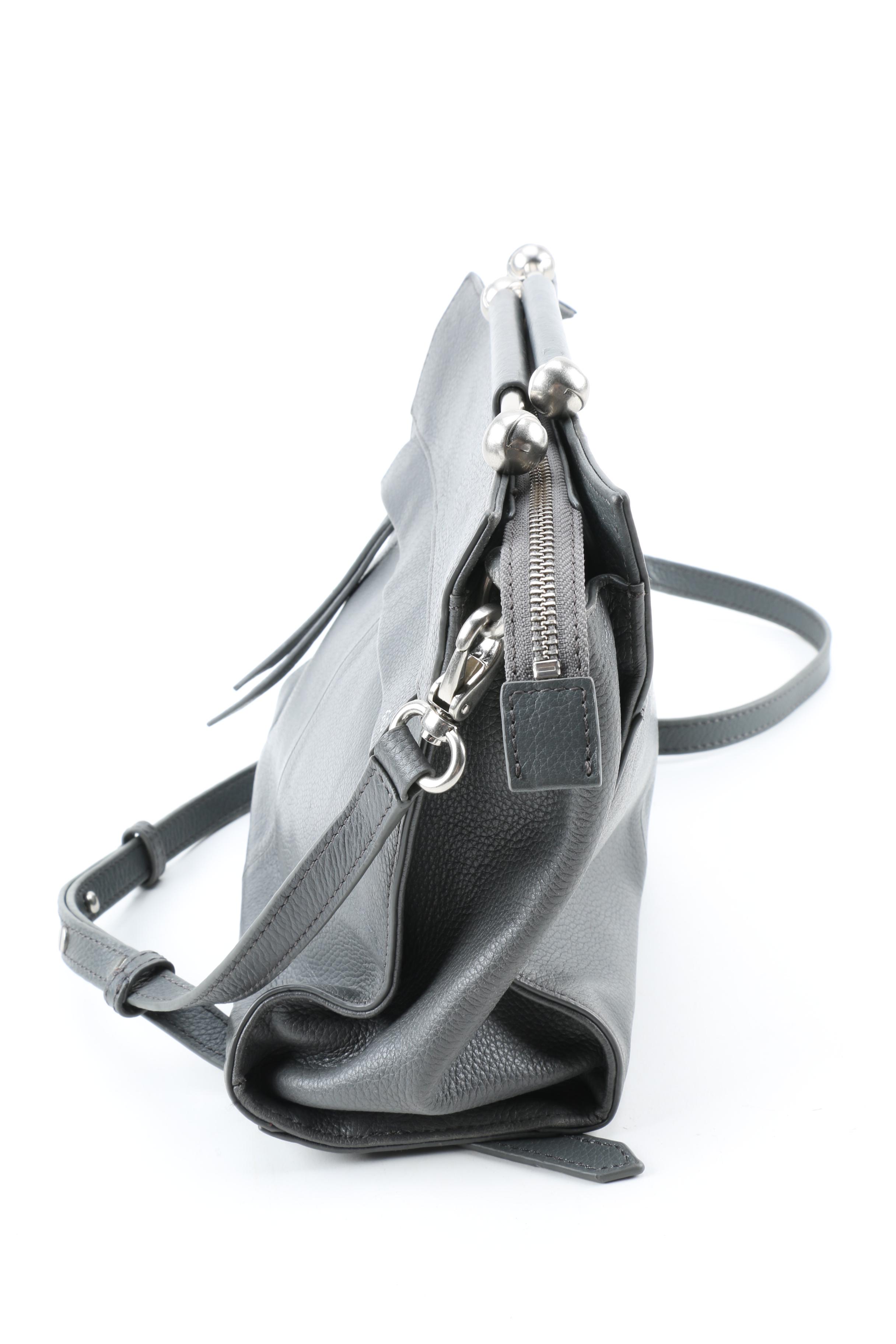 Foley & Corinna Gray Leather Handbag and Vintage Faux Ostrich Handbag