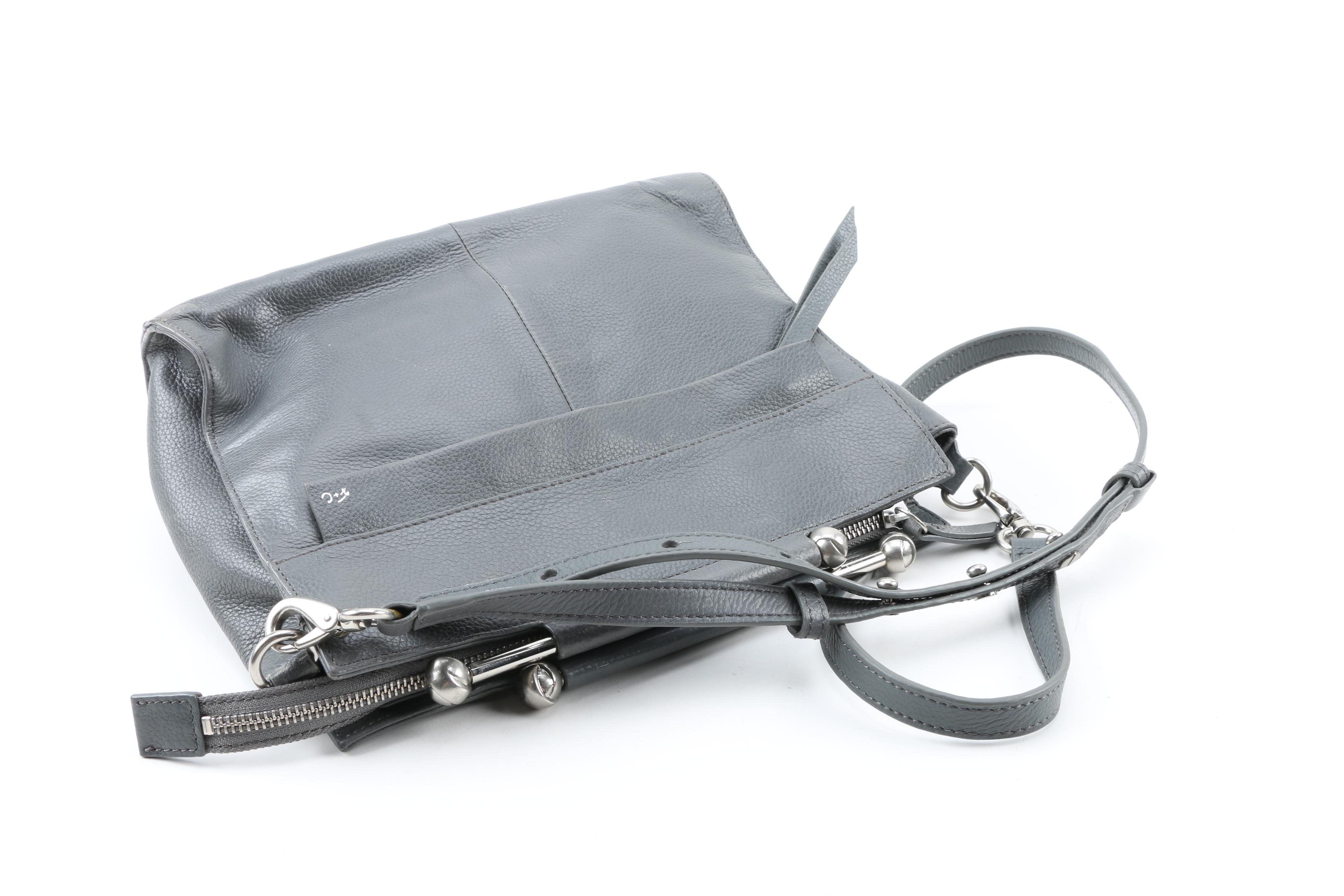 Foley & Corinna Gray Leather Handbag and Vintage Faux Ostrich Handbag