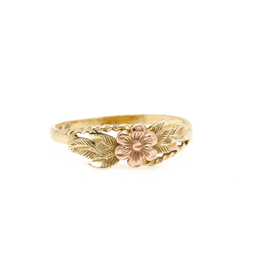 14K Rose and Yellow Gold Flower Ring