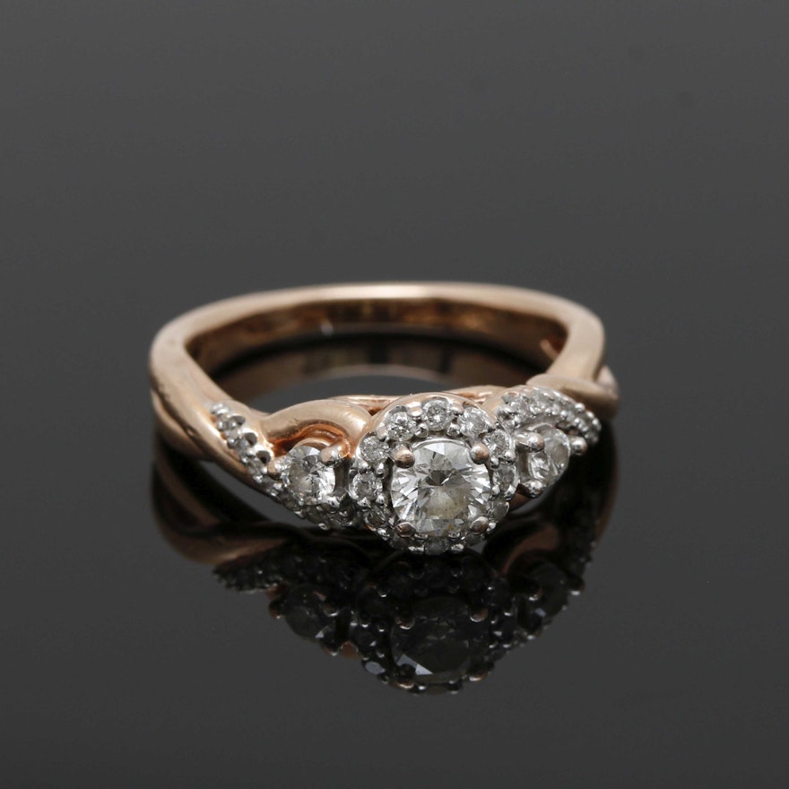 10K Rose Gold Twisted Diamond Ring