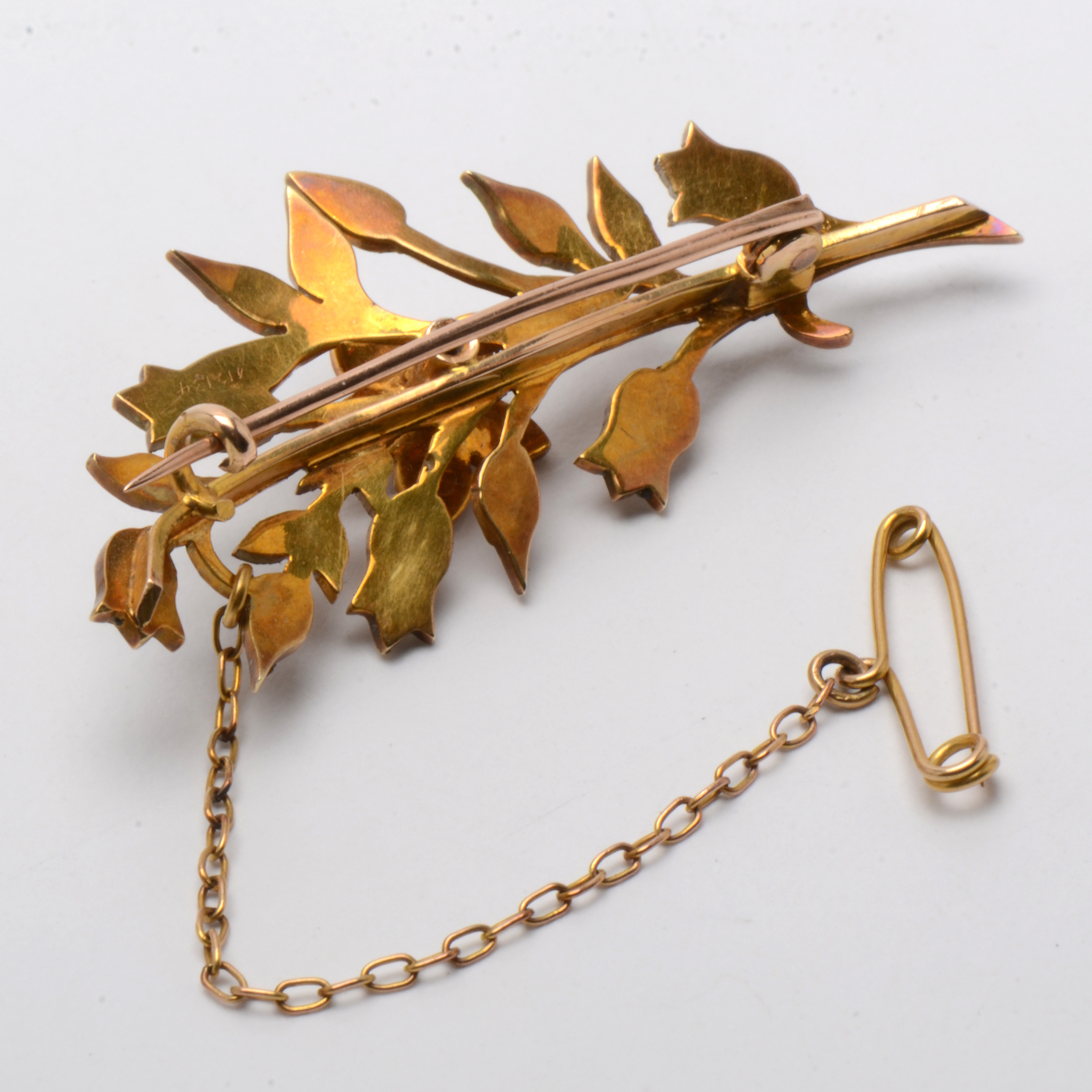 Victorian 10K and 14K Yellow Gold Ruby and Pearl Brooch