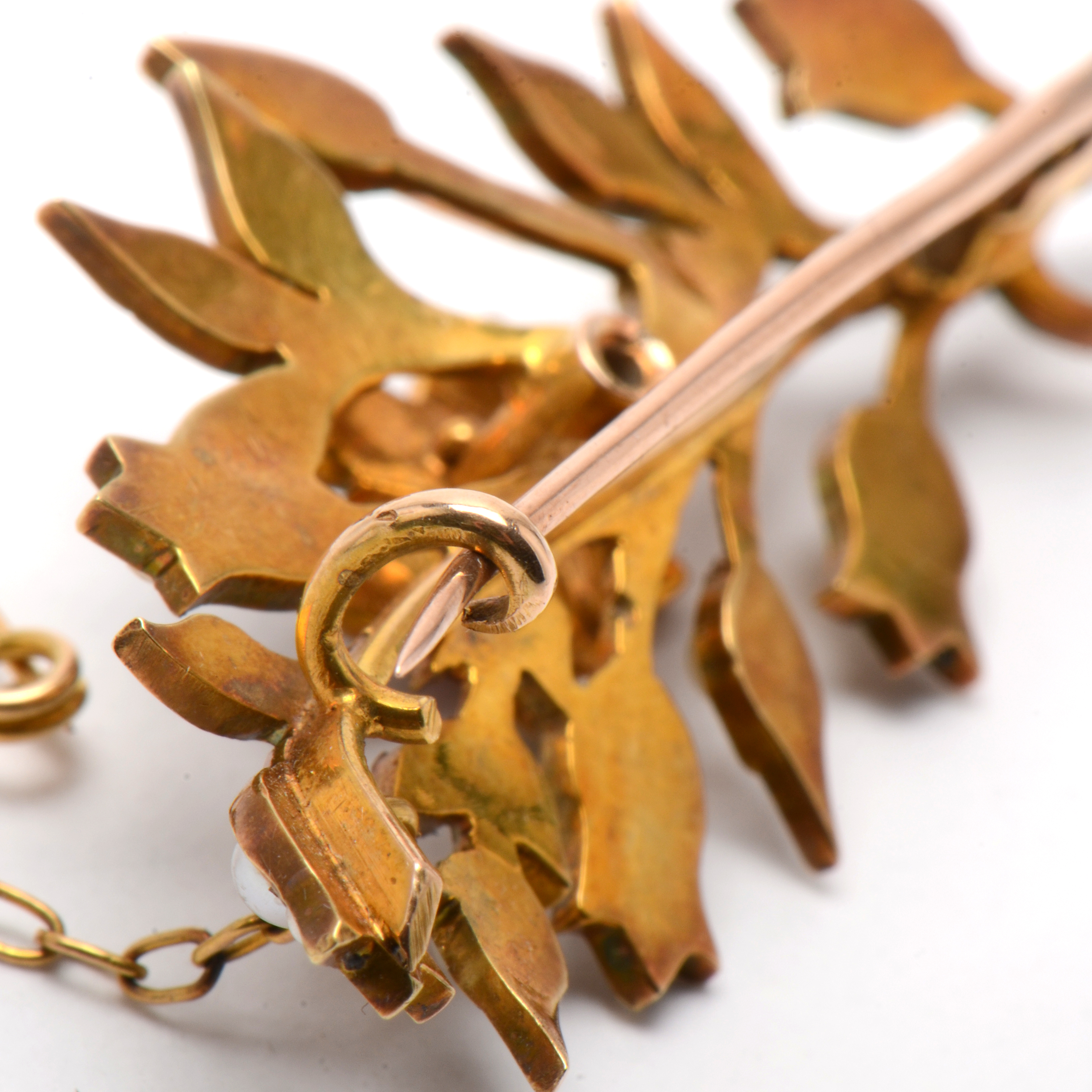 Victorian 10K and 14K Yellow Gold Ruby and Pearl Brooch