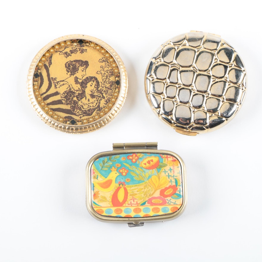 Gold Tone Mirror, Compact and Pillbox Including Estee Lauder