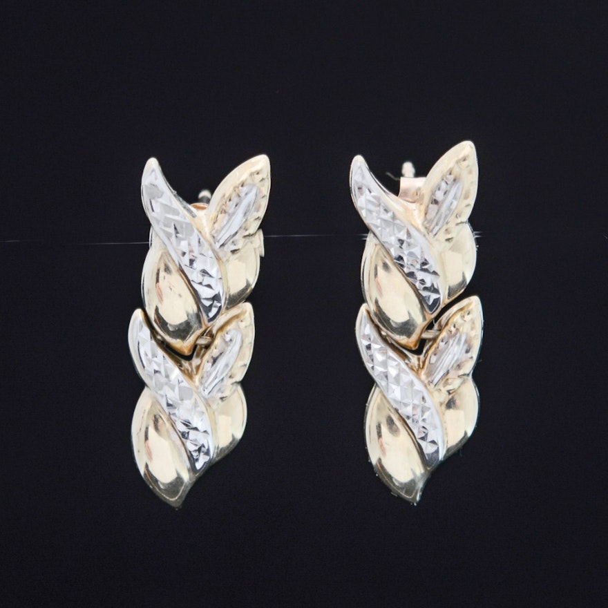 10K Bi-Color Gold Drop Earrings