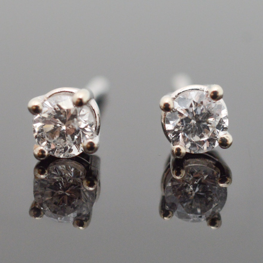 14K White Gold Diamond Solitaire Earrings