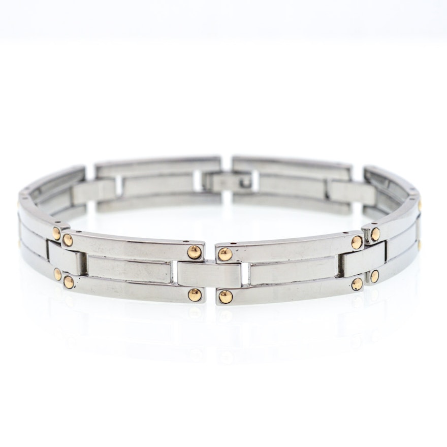 Stainless Steel 18K Yellow Gold Accented Bracelet