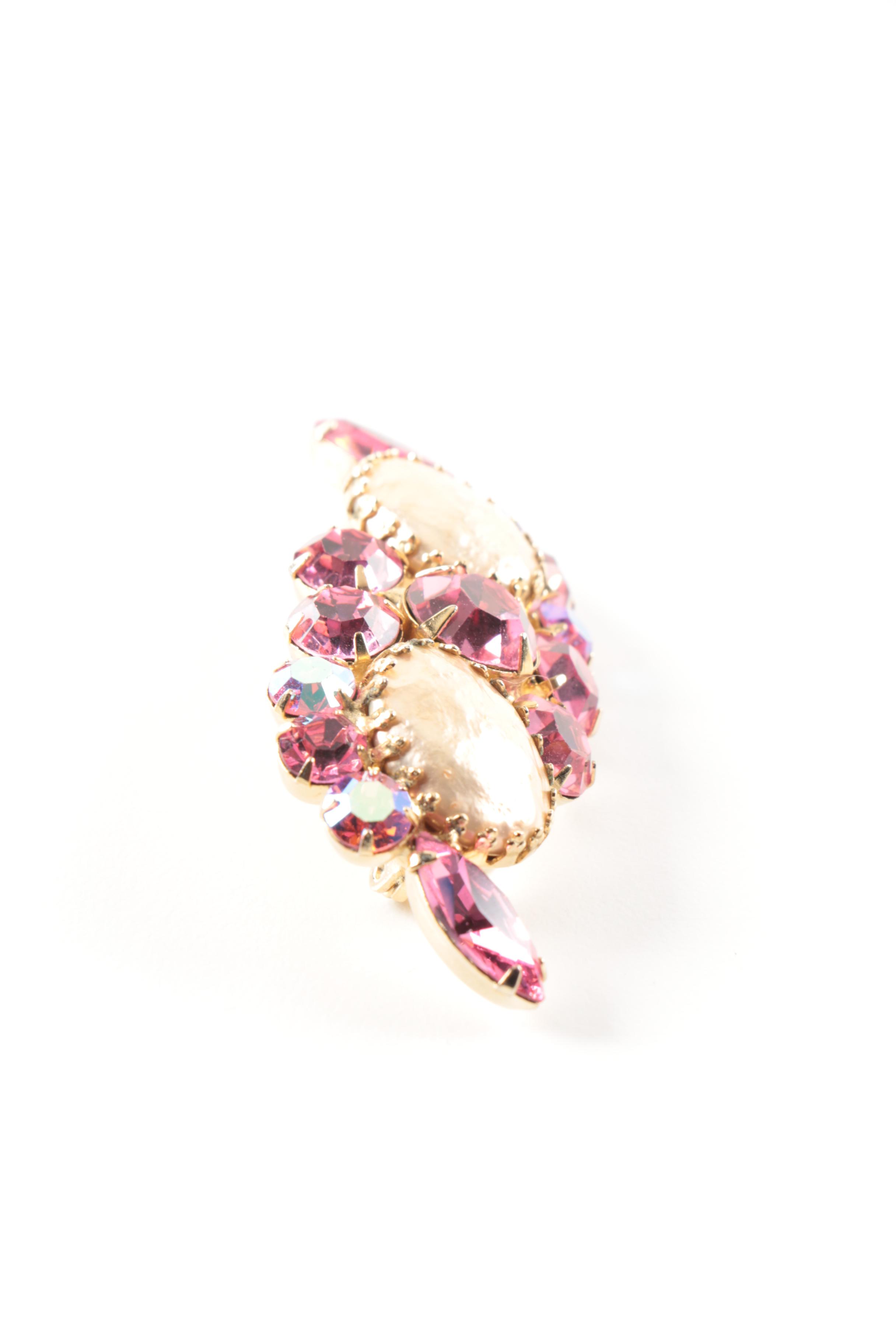 Regency Gold Tone Imitation Pearl and Pink Stone Demi Parure