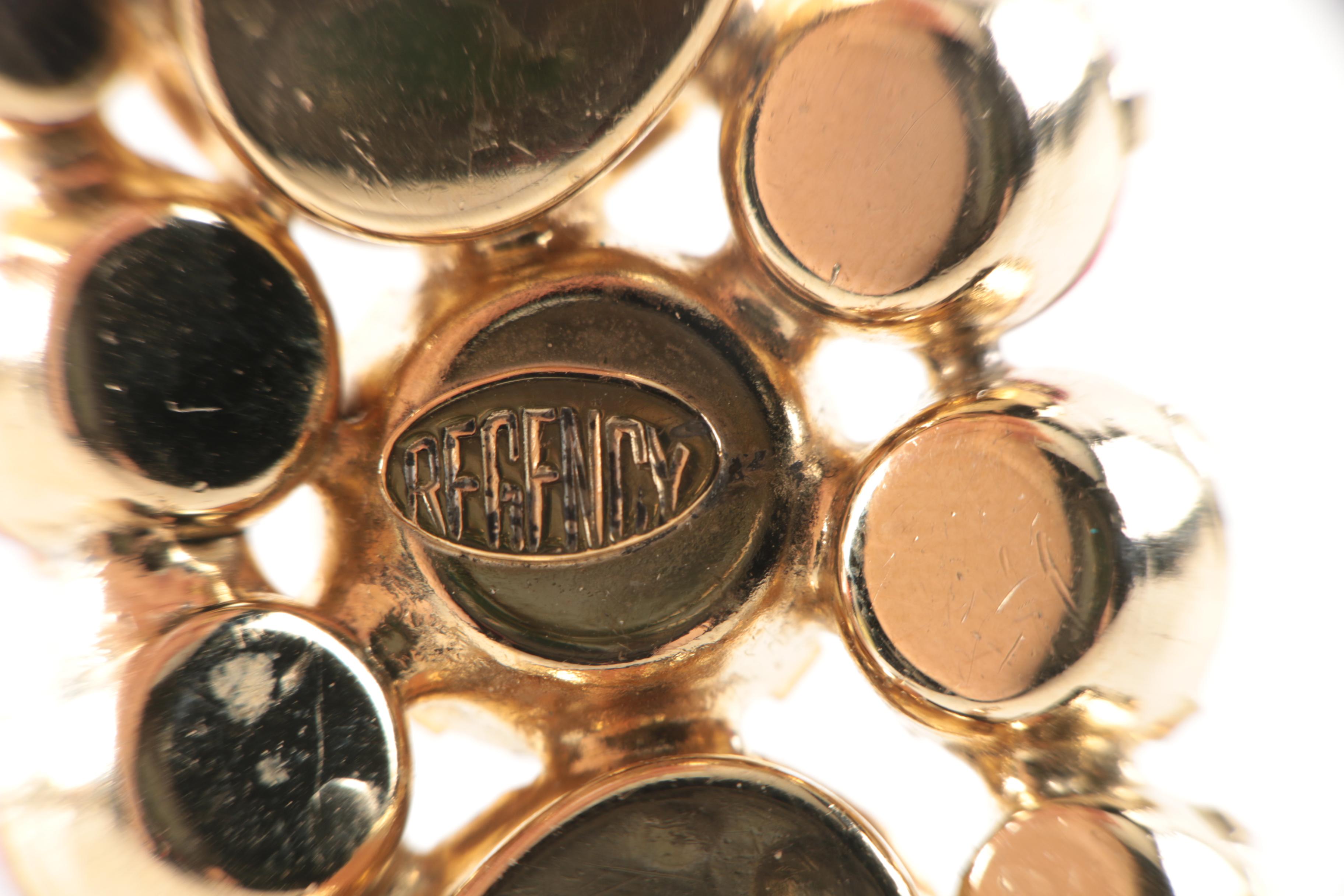 Regency Gold Tone Imitation Pearl and Pink Stone Demi Parure