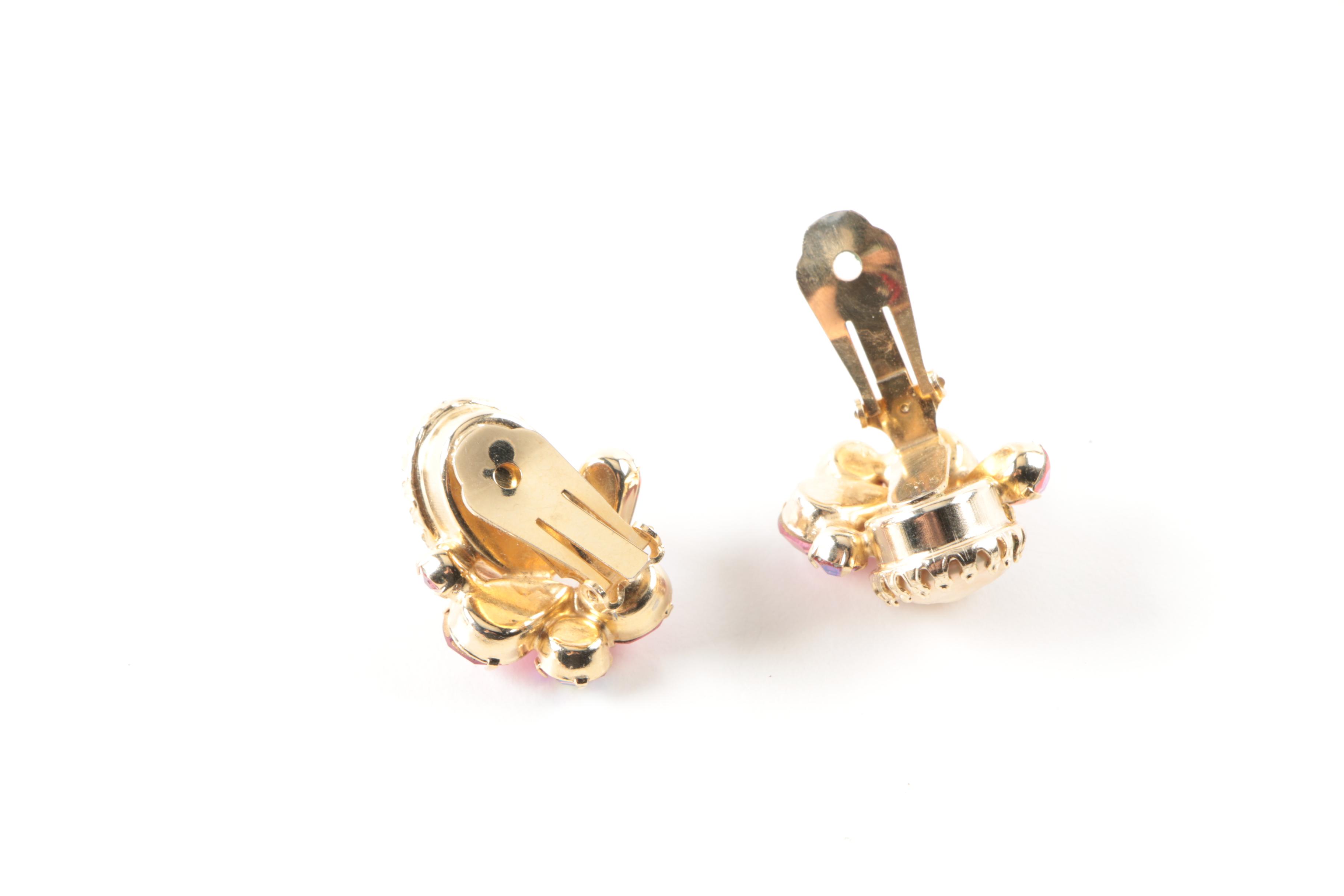 Regency Gold Tone Imitation Pearl and Pink Stone Demi Parure