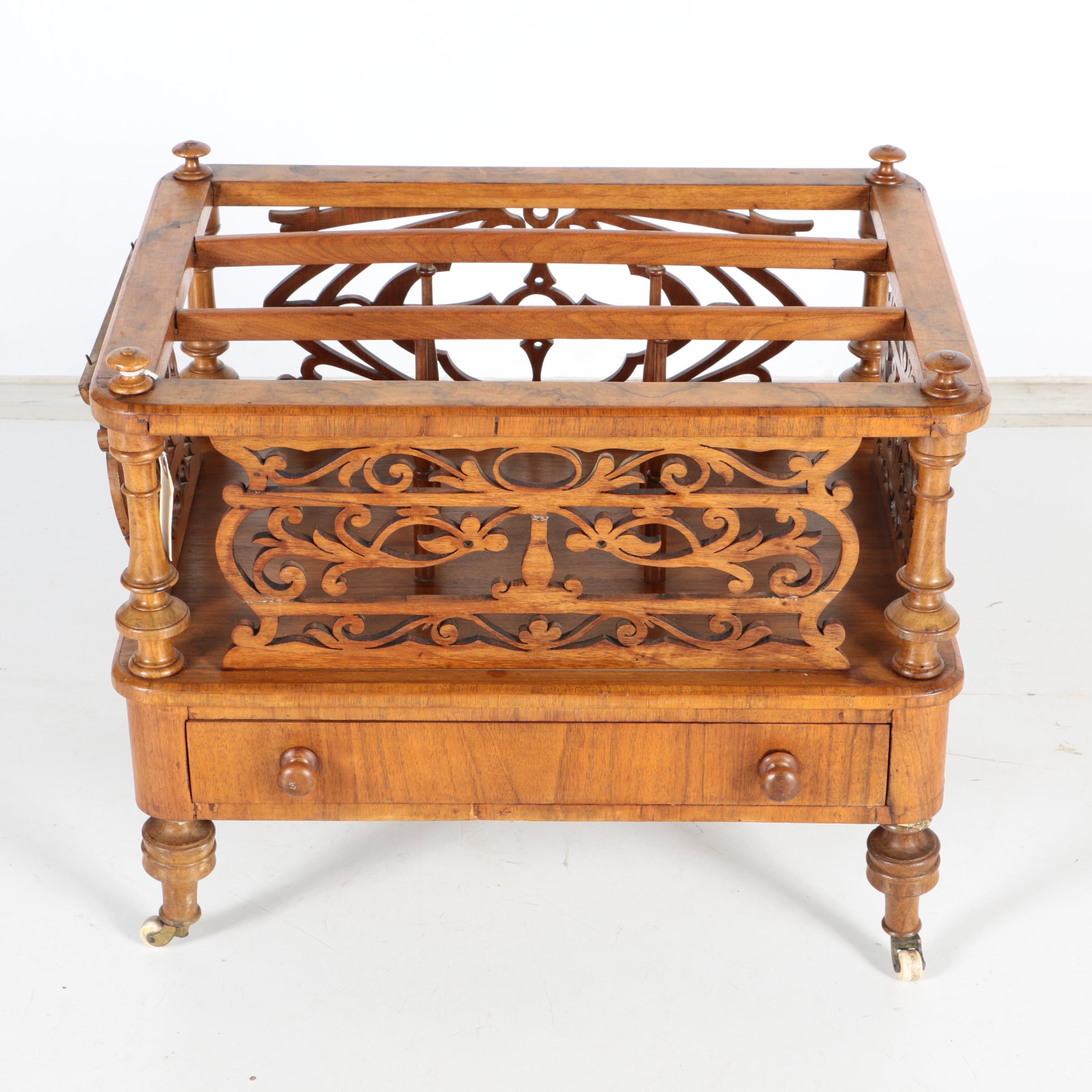 Vintage Walnut English Canterbury Magazine Rack