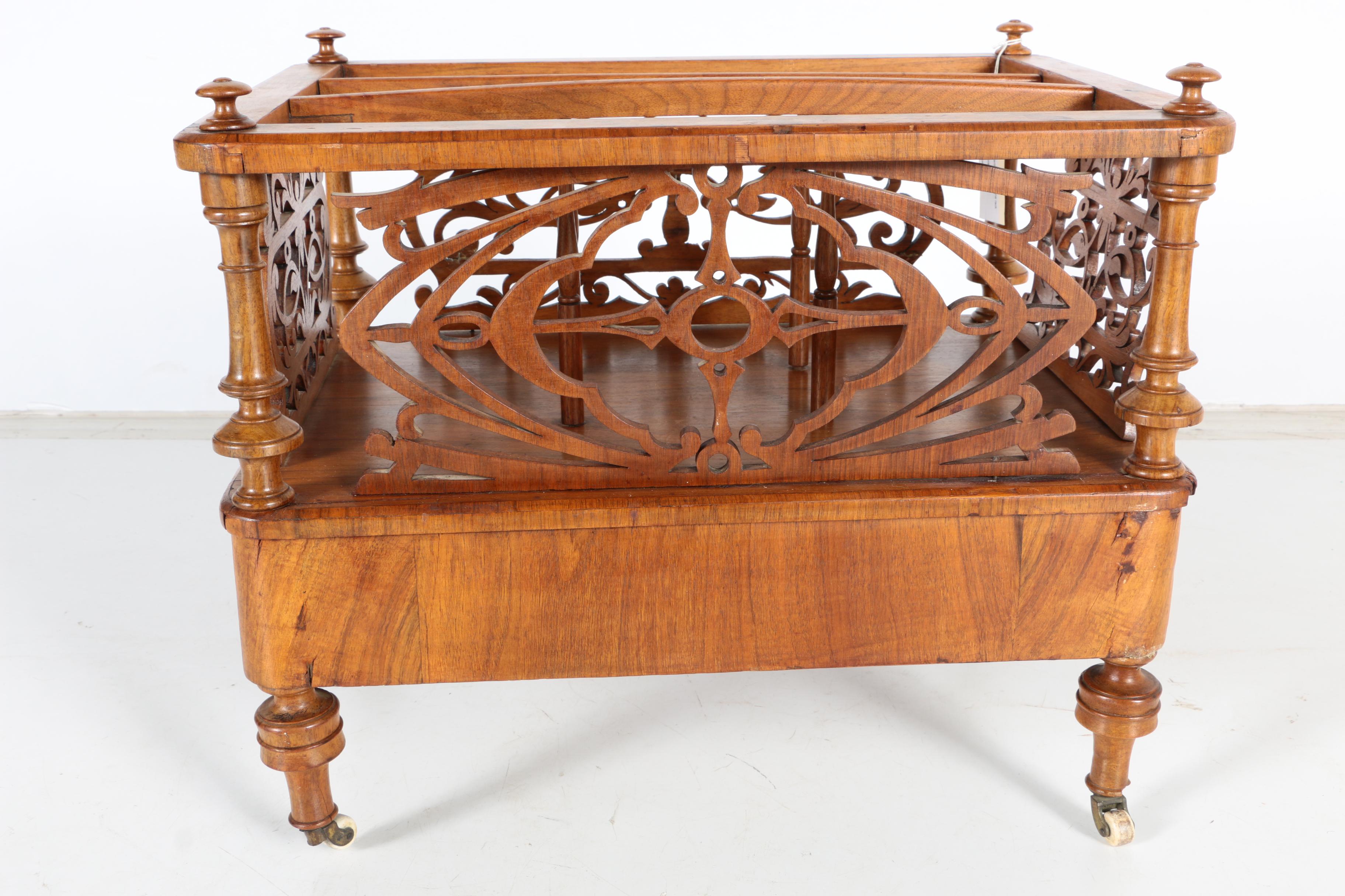 Vintage Walnut English Canterbury Magazine Rack