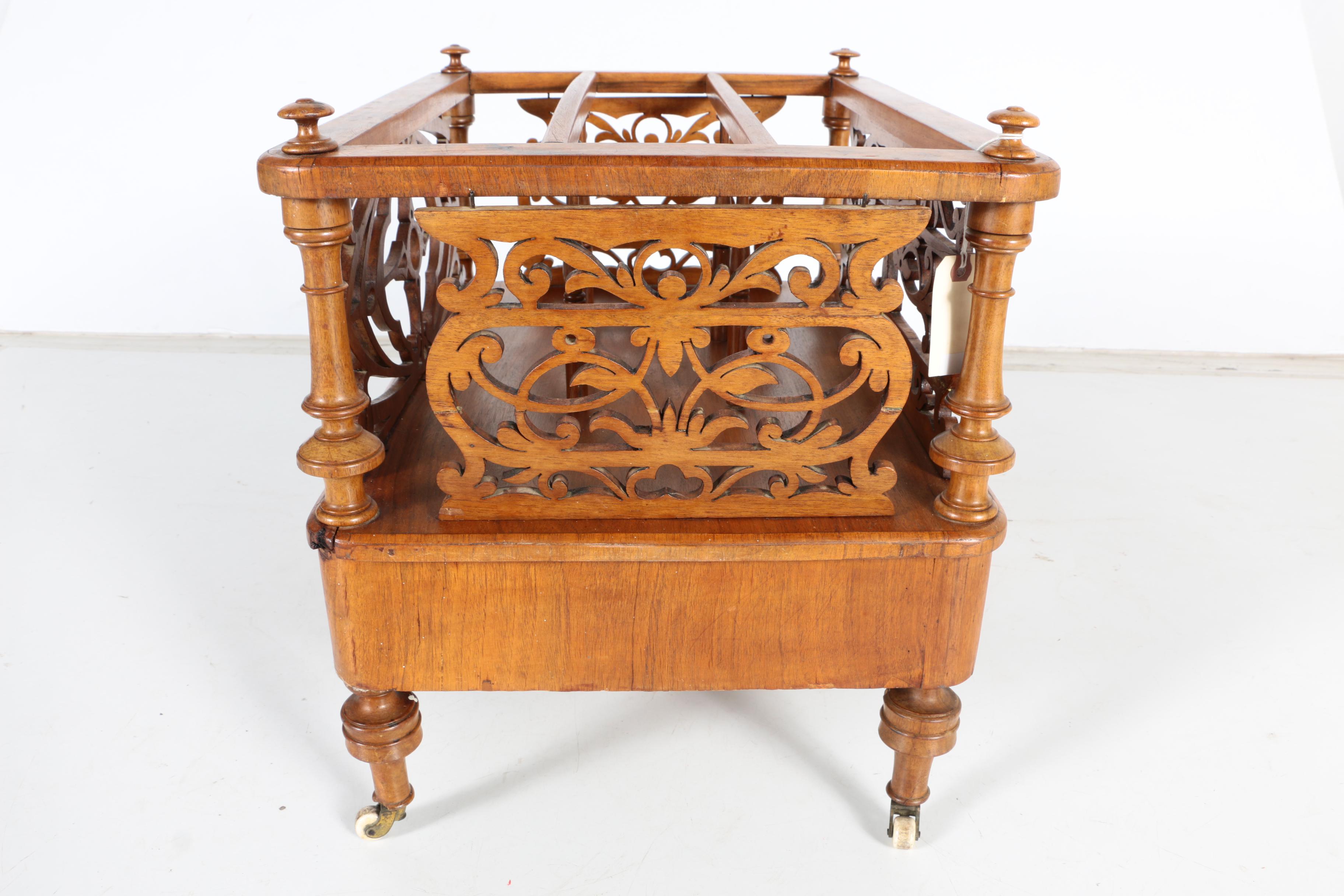 Vintage Walnut English Canterbury Magazine Rack