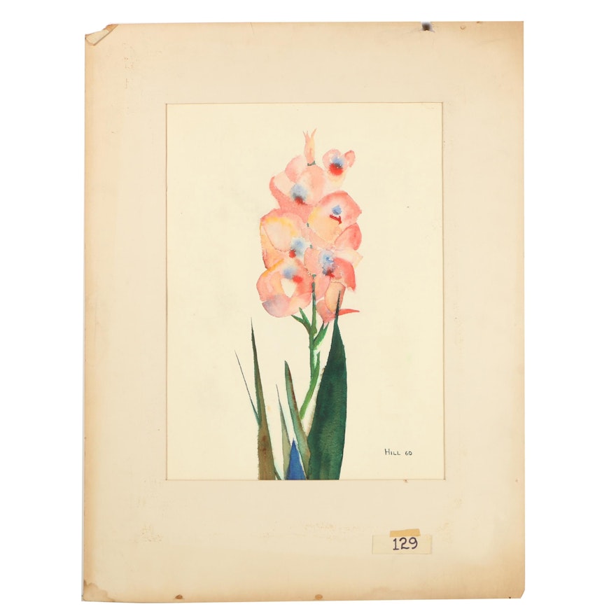 1960 Hill Watercolor Painting "Flowers III"