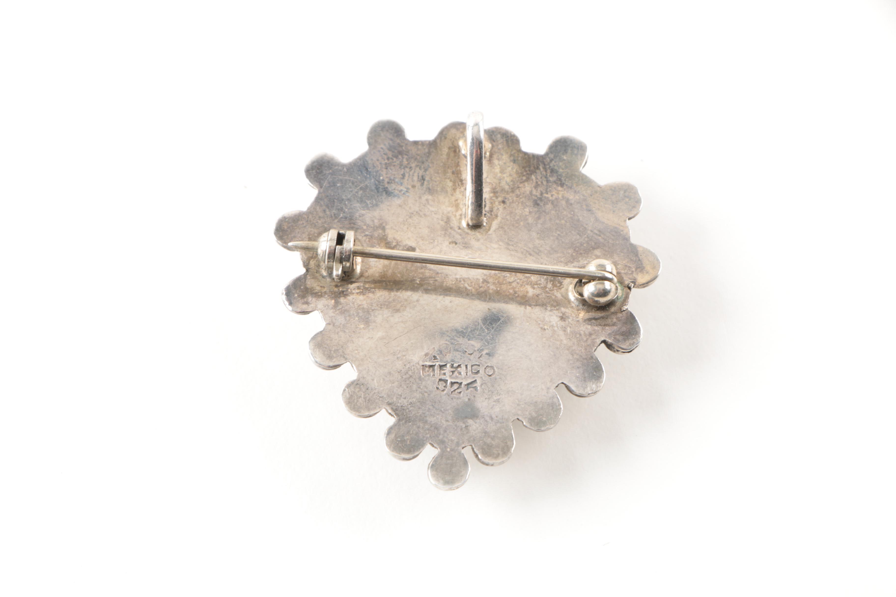 Sterling Silver Heart Converter Brooch and Ben G. Chavez Magnesite Earrings