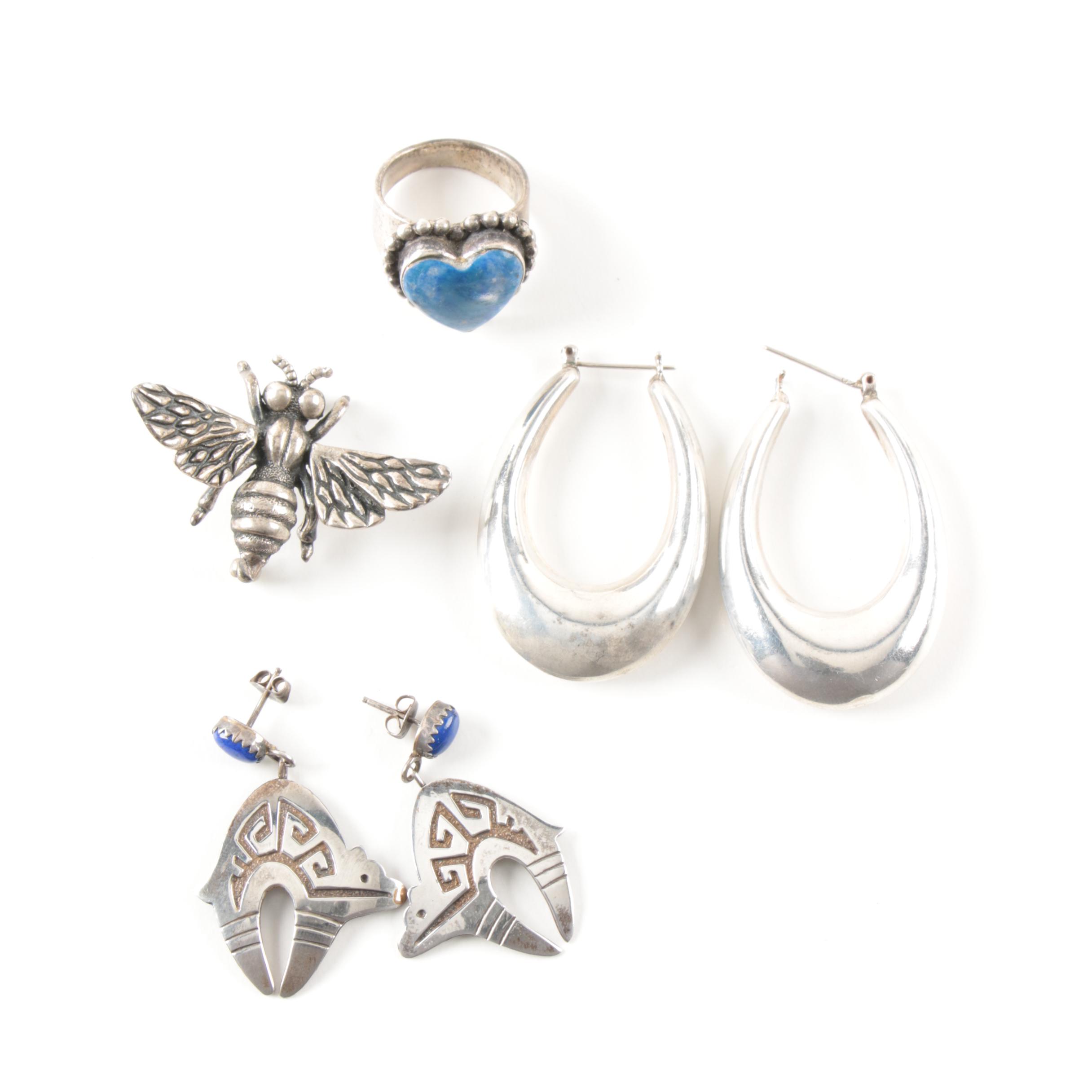 Sterling Silver Jewelry Selection Including Lapis Lazuli