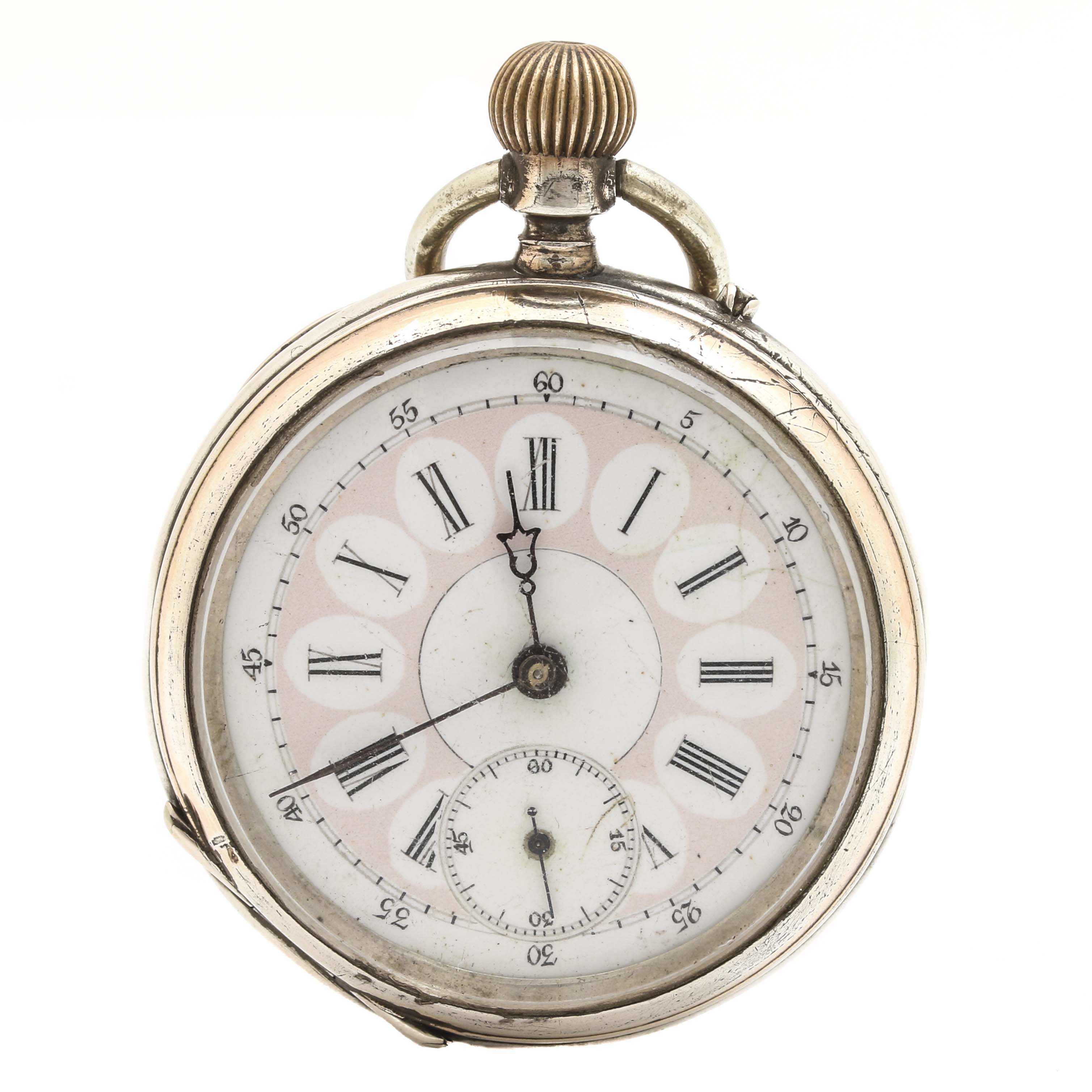 European 800 Silver Open Face Pocket Watch