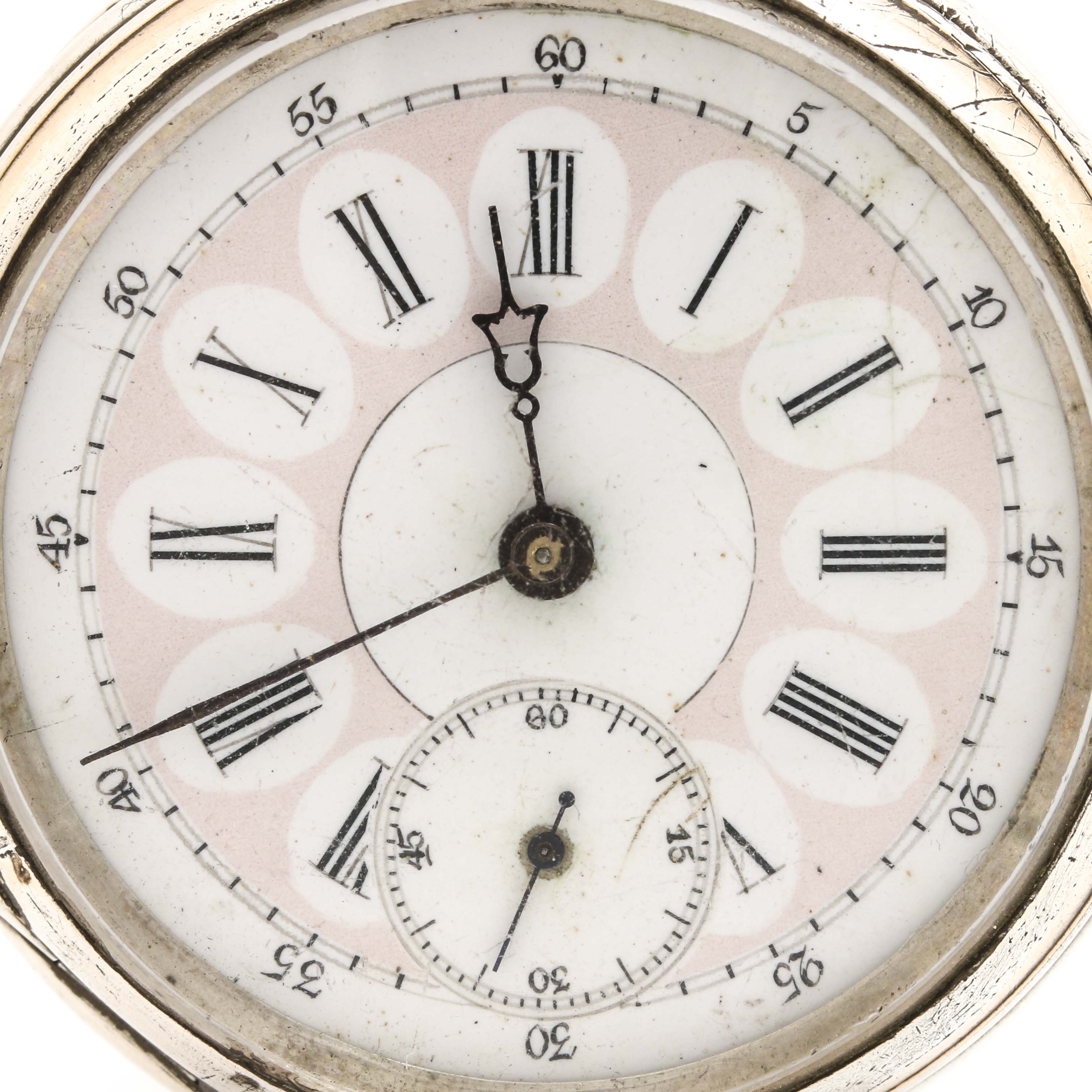 European 800 Silver Open Face Pocket Watch