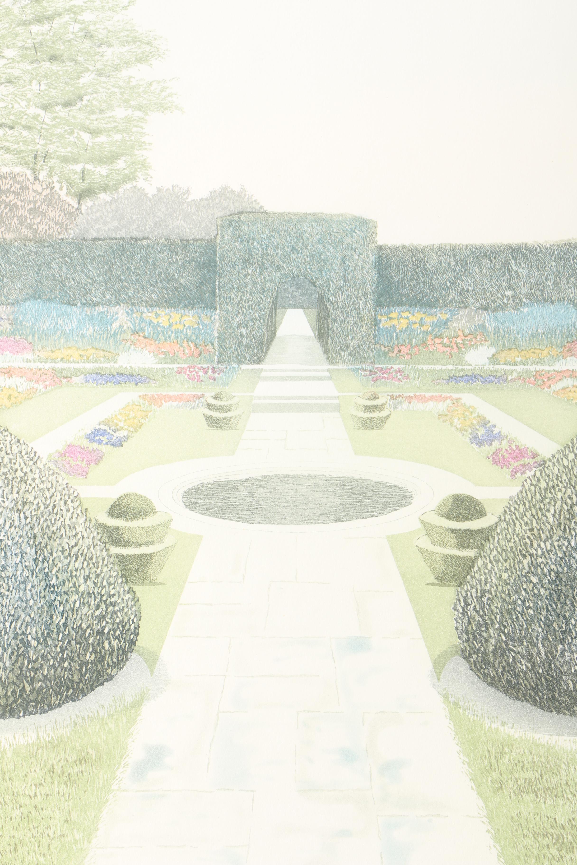 Barbara Munns Etching with Aquatint "Herb Garden" and Lithograph of Landscape