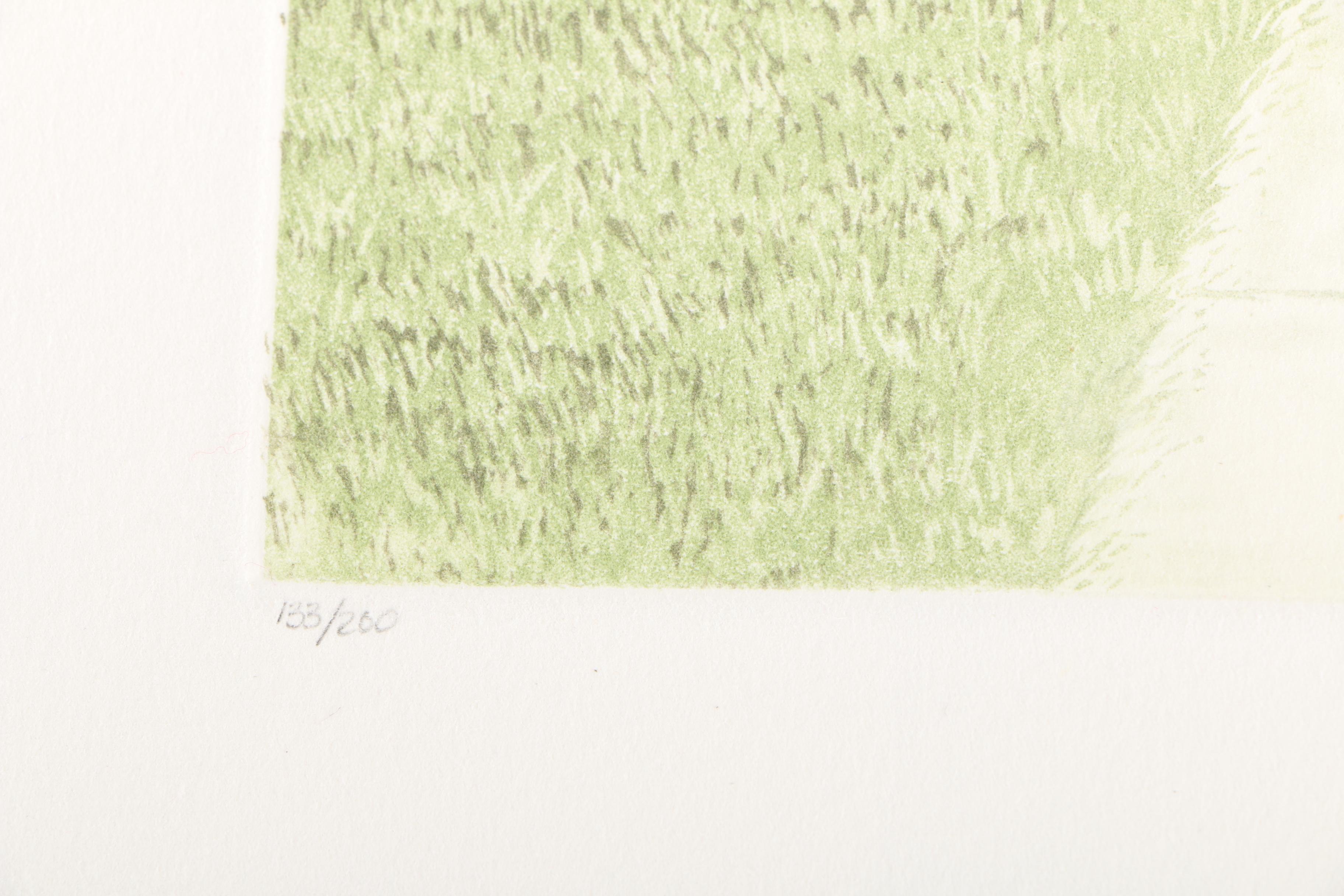 Barbara Munns Etching with Aquatint "Herb Garden" and Lithograph of Landscape