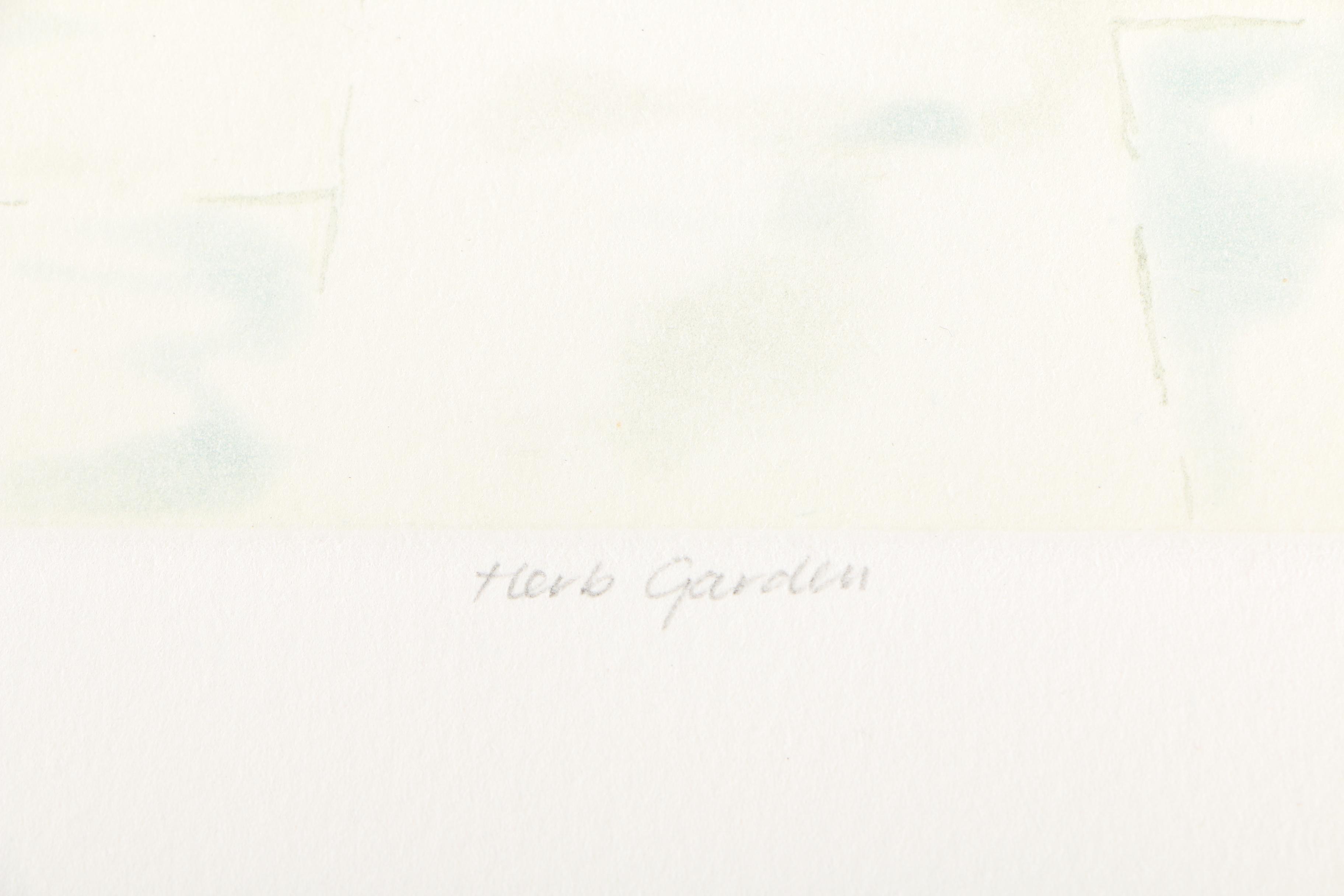 Barbara Munns Etching with Aquatint "Herb Garden" and Lithograph of Landscape